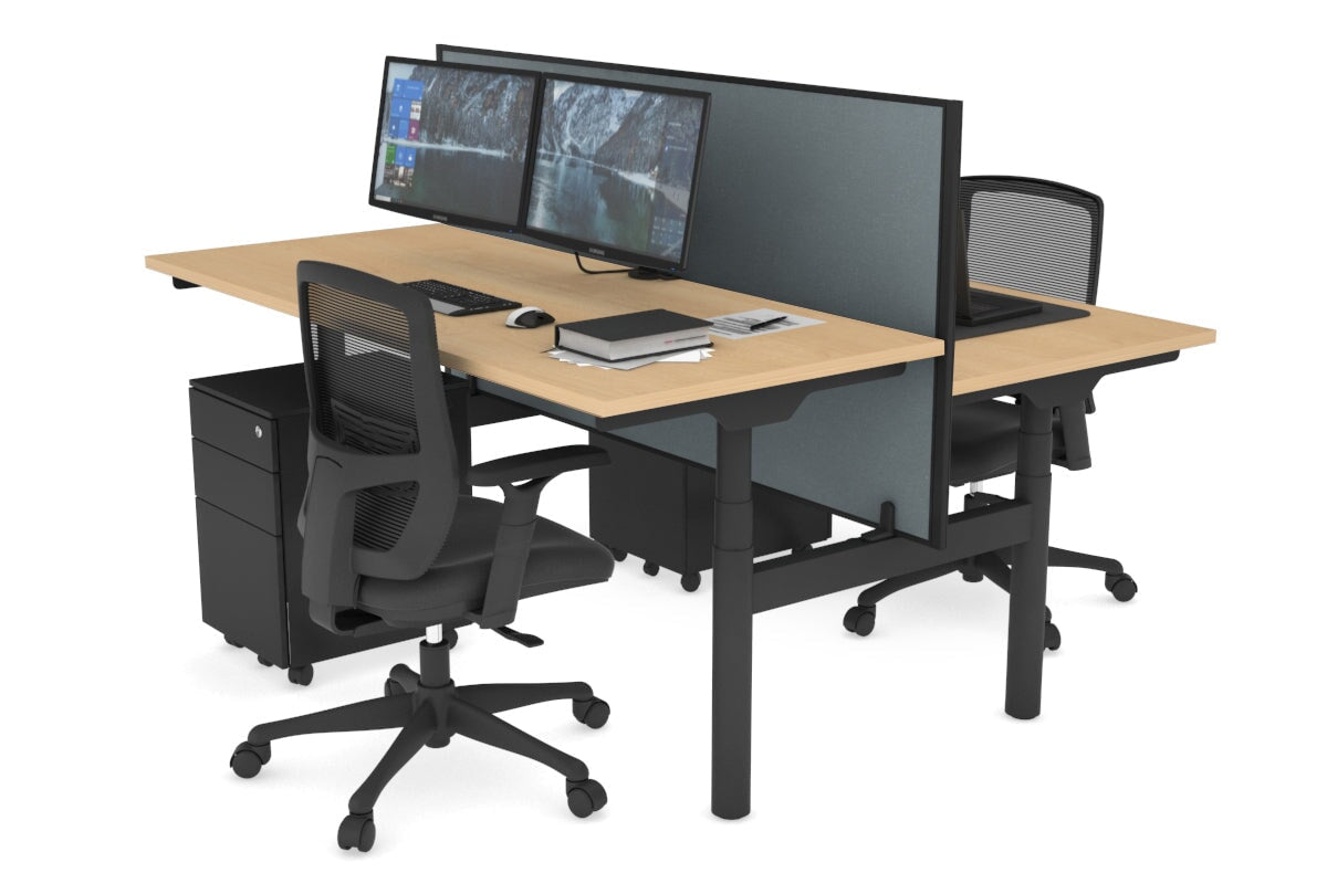 Flexi Premium Height Adjustable 2-Person H Bench Workstation - Black Frame [1800L x 700W] - Ergonomic Office & Home Workspace Solution for Shared Desks