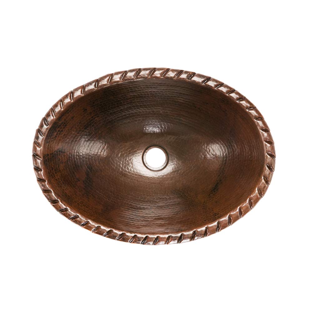 Premier Copper 19-Inch Oval Hammered Copper Sink with Roped Rim - Oil Rubbed Bronze Finish - Perfect for Farmhouse Kitchen & Bathroom Vanity