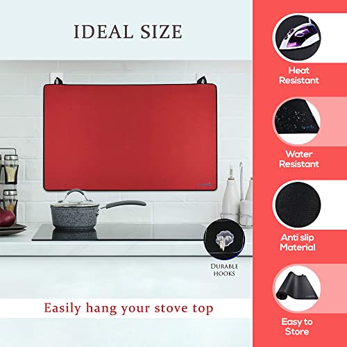 Larsic Stove Cover - 28.5x20.5 Inch Non-Slip Waterproof Electric Stove Protector for Washer Dryer Top, Foldable Gap Cover to Prevent Scratches & Expand Counter Space (Red) - Perfect for Kitchen, Laundry Room & Small Apartments
