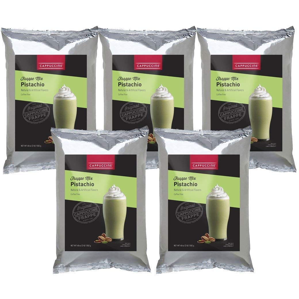 Premium Cappuccino Ice Coffee Frappe Mix - Pistachio Flavor (Case of 5 Bags) | Perfect for Cafes, Offices & Home Use | Delicious Iced Coffee Drink Solution