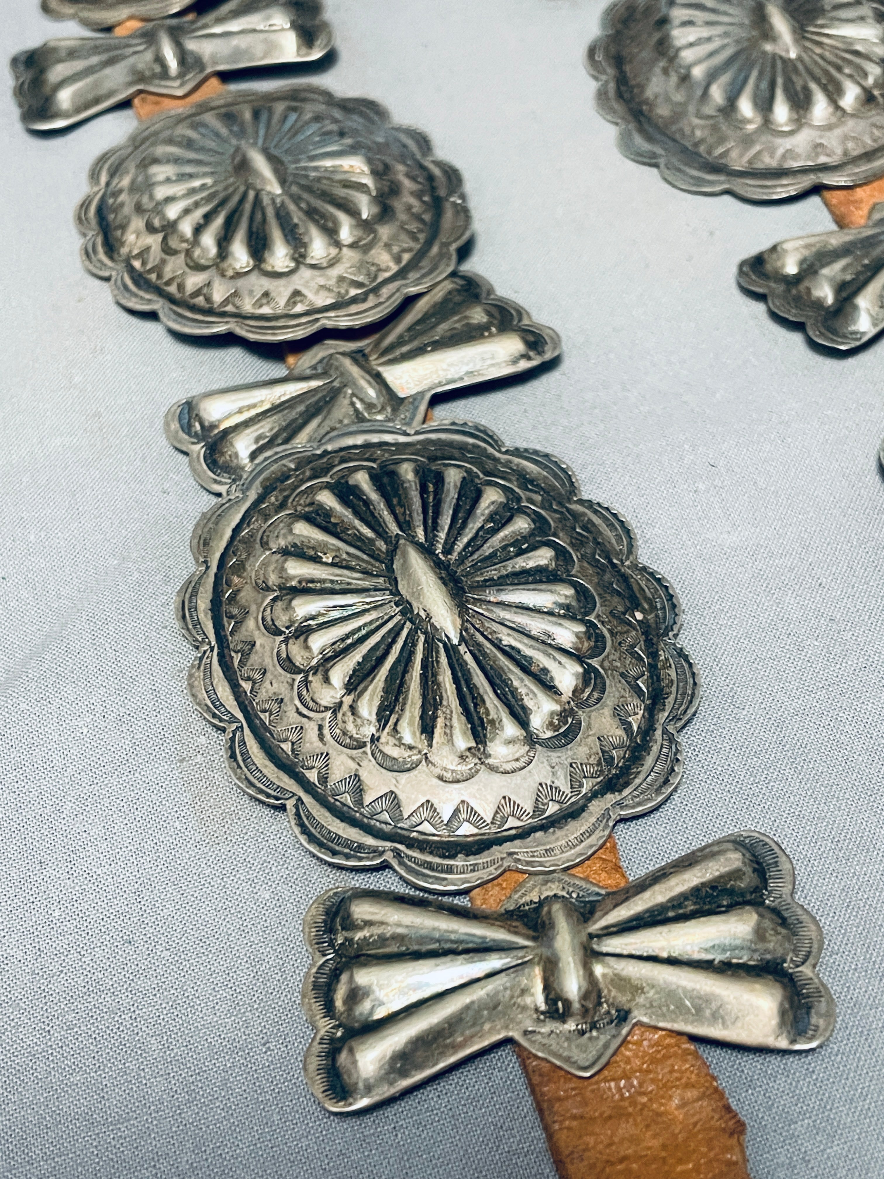 Vintage 1920s-1930s Navajo Sterling Silver Concho Belt - Hand Tooled Native American Jewelry for Western Fashion & Boho Style Outfits