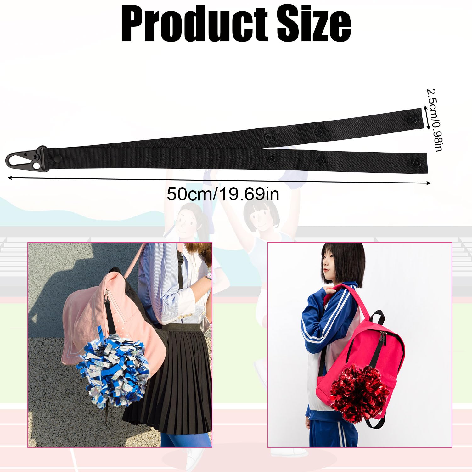 Adjustable Cheerleading Pom Pom Holder for Backpacks - Custom Made Cheer Accessories for Teen Girls - Perfect for Sports, Cheerleading, and School Spirit Events