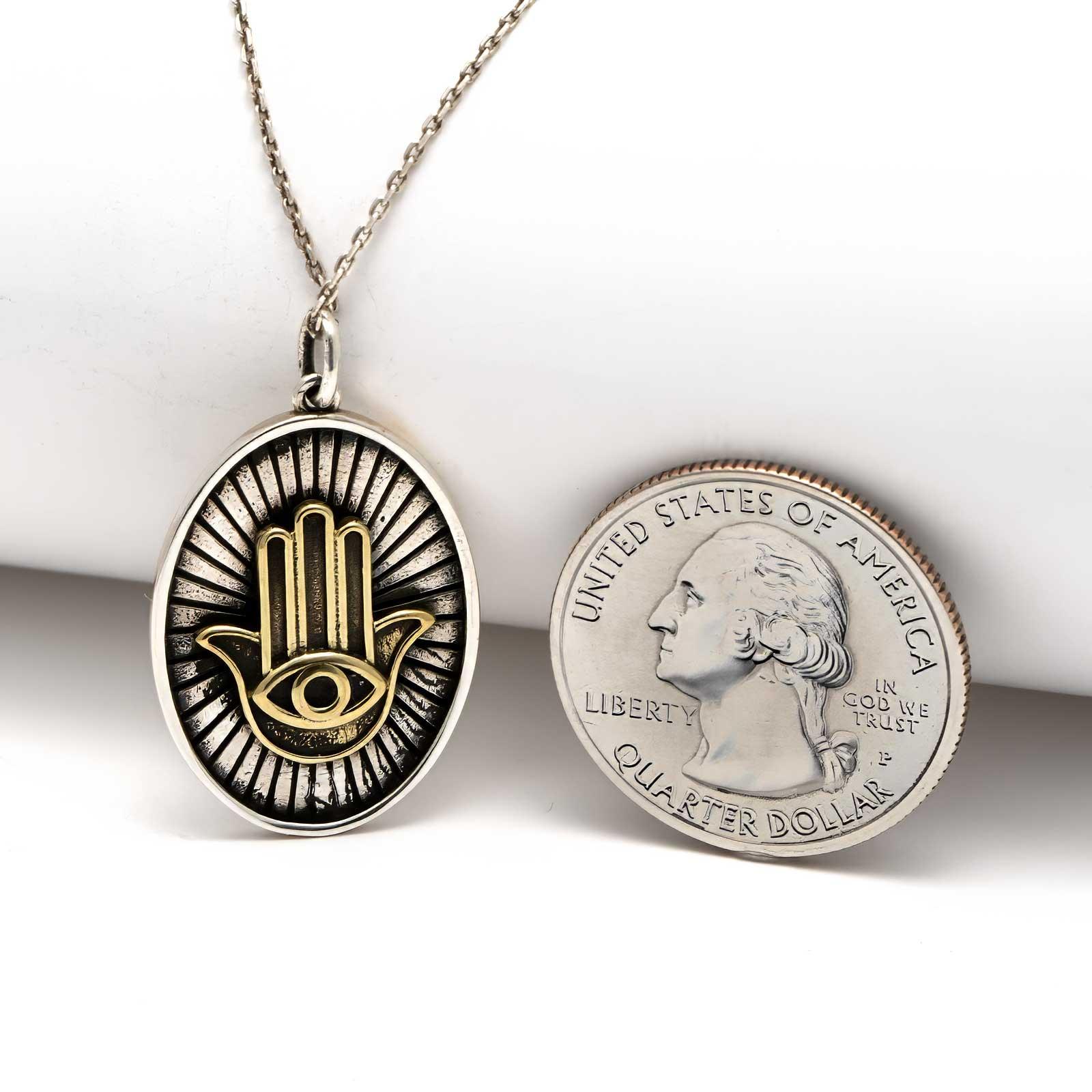 925 Sterling Silver & Brass Hamsa Necklace for Women - Hand of Fatima Pendant with Adjustable Chain - Perfect for Protection, Spiritual Jewelry Gift for Birthday, Wedding, Meditation
