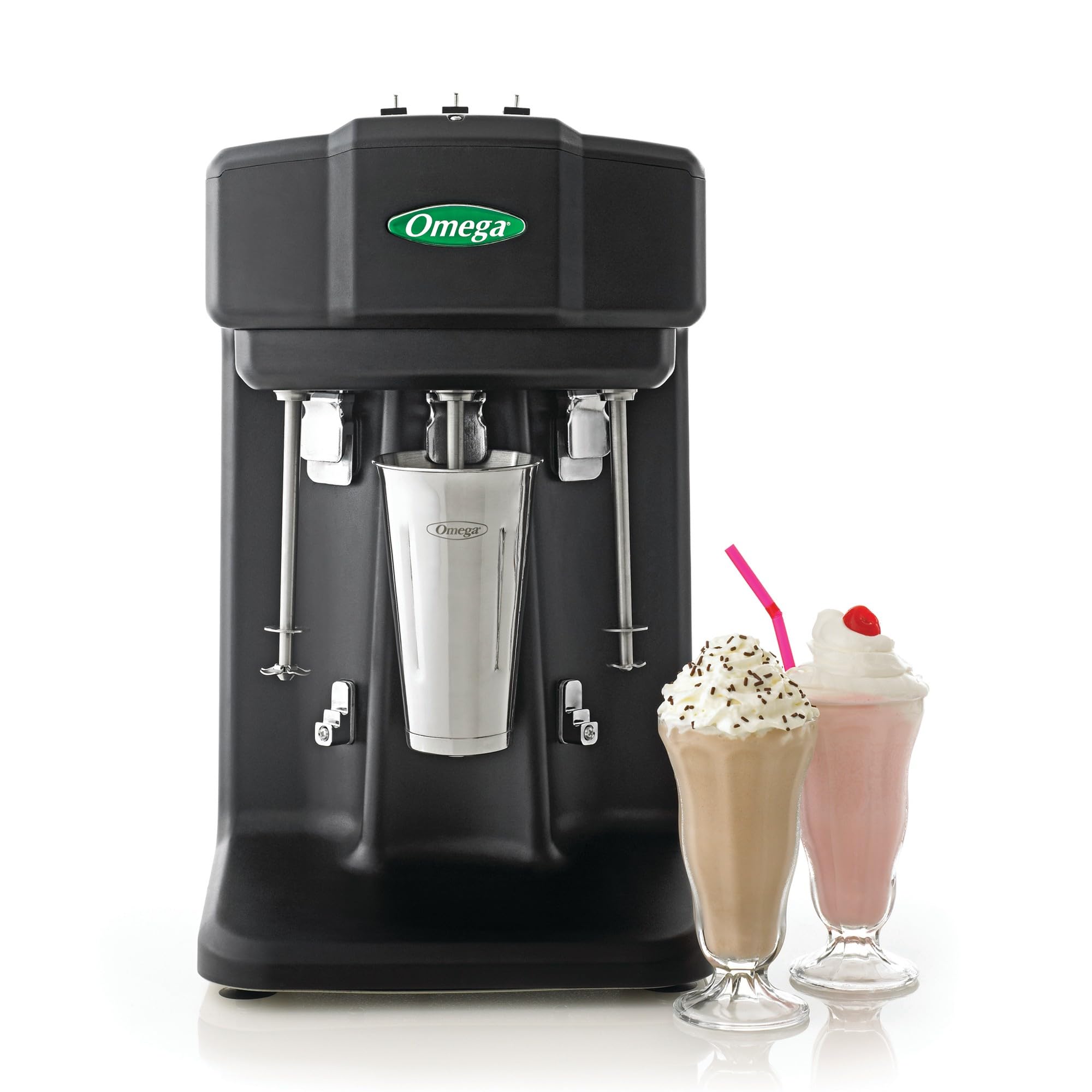 Omega M3000 Commercial Milkshake Maker - Triple Spindle 1/3 HP Heavy Duty Blender for Smoothies, Shakes & Frozen Drinks - Perfect for Restaurants, Cafes & Juice Bars (Black)