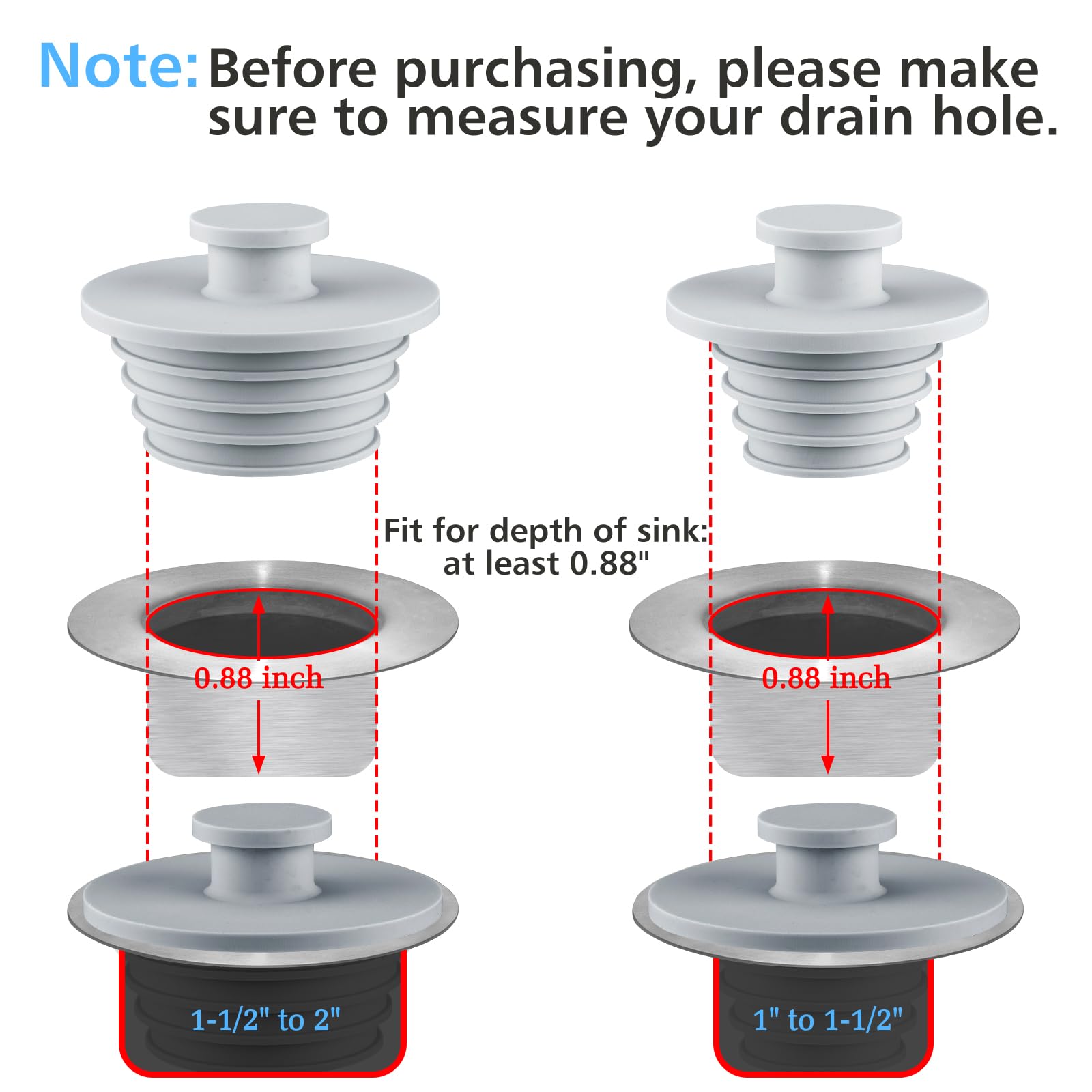 2-Pack Silicone Bathtub Drain Stopper - Universal Sink & Shower Plug for Bathroom, Kitchen, Washbasin - Leak-Proof, Durable Rubber Tub Plug for Home & Travel Use