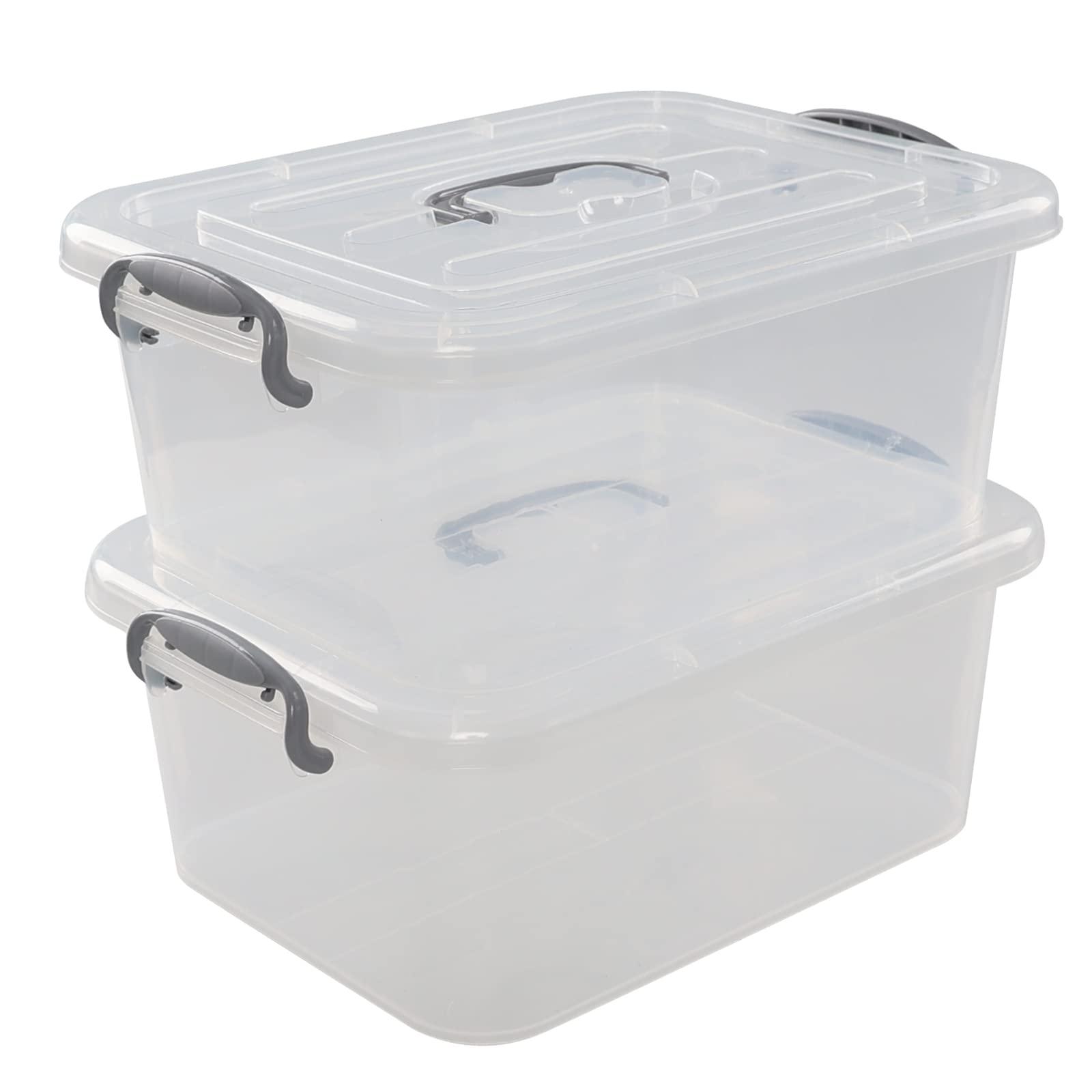 8L Clear Plastic Storage Box with Lid - 2-Pack Airtight Latch Containers for Kitchen Pantry, Office Organization & Home Decluttering