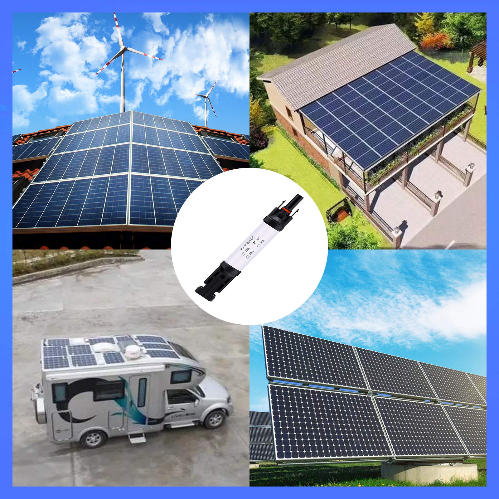 20A Solar Fuse Holder Connector IP68 Waterproof 1000V - Inline Solar Fuse Holder Kit with Male & Female Connectors (4 Fuses + 2 Holders) - Ideal for Solar Panel Systems, RV, Marine & Off-Grid Power Applications