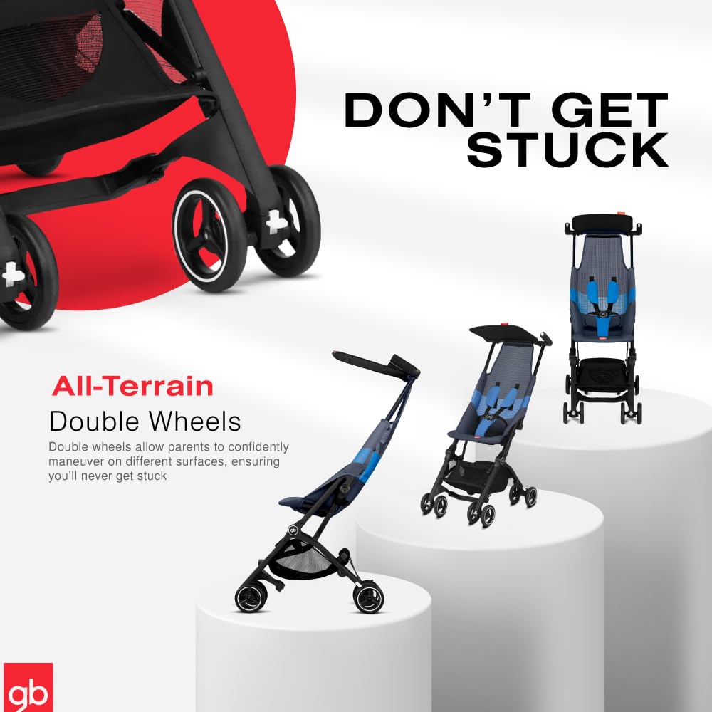 GB Pockit Air All-Terrain Ultra Compact Lightweight Travel Stroller - Breathable Fabric, Night Blue, 28x17.5x39.8 Inches - Perfect for Air Travel, City Walks & Outdoor Adventures