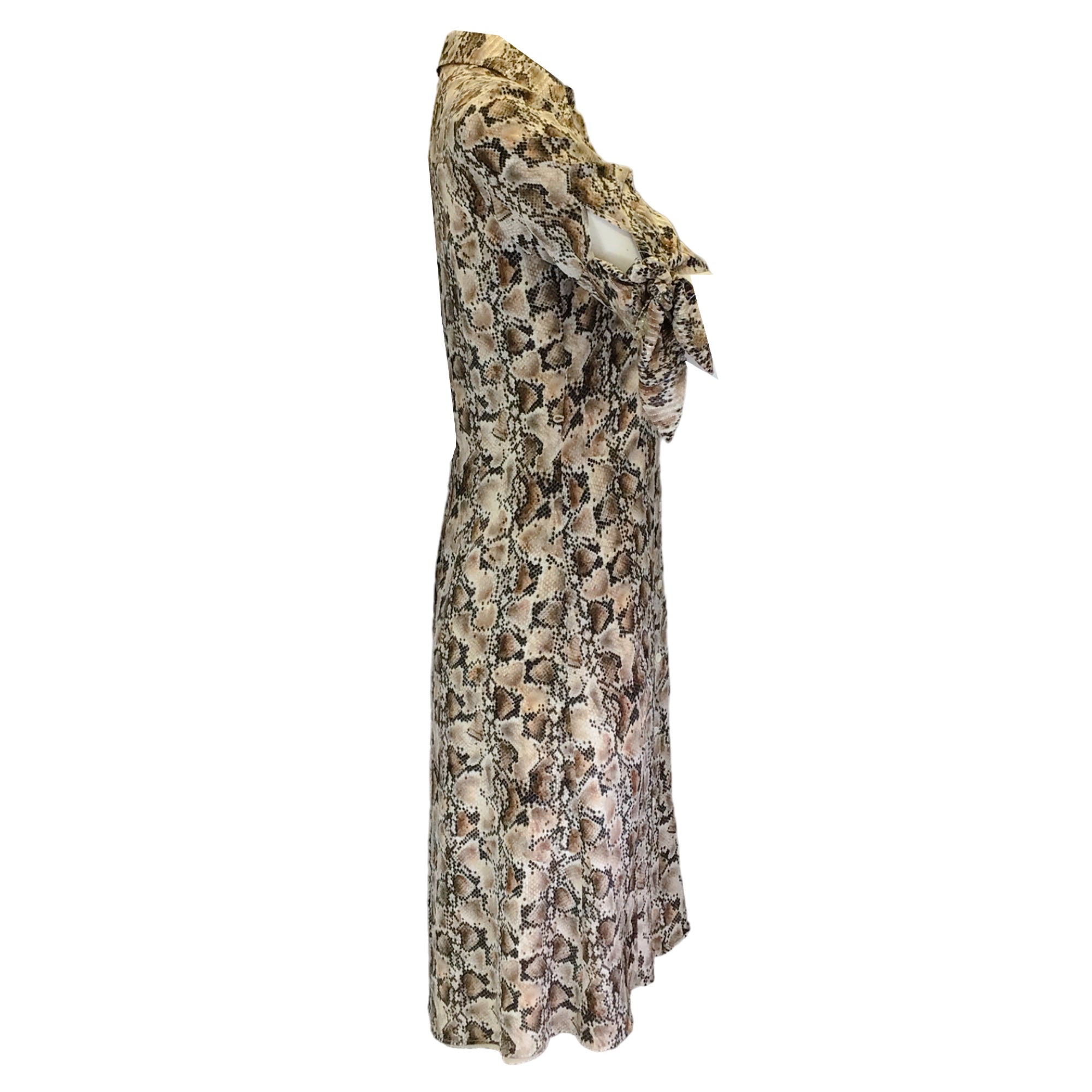 Altuzarra Women's Taupe Multi Snakeskin Print Silk Button Down Shirt Dress for Work, Office & Special Occasions
