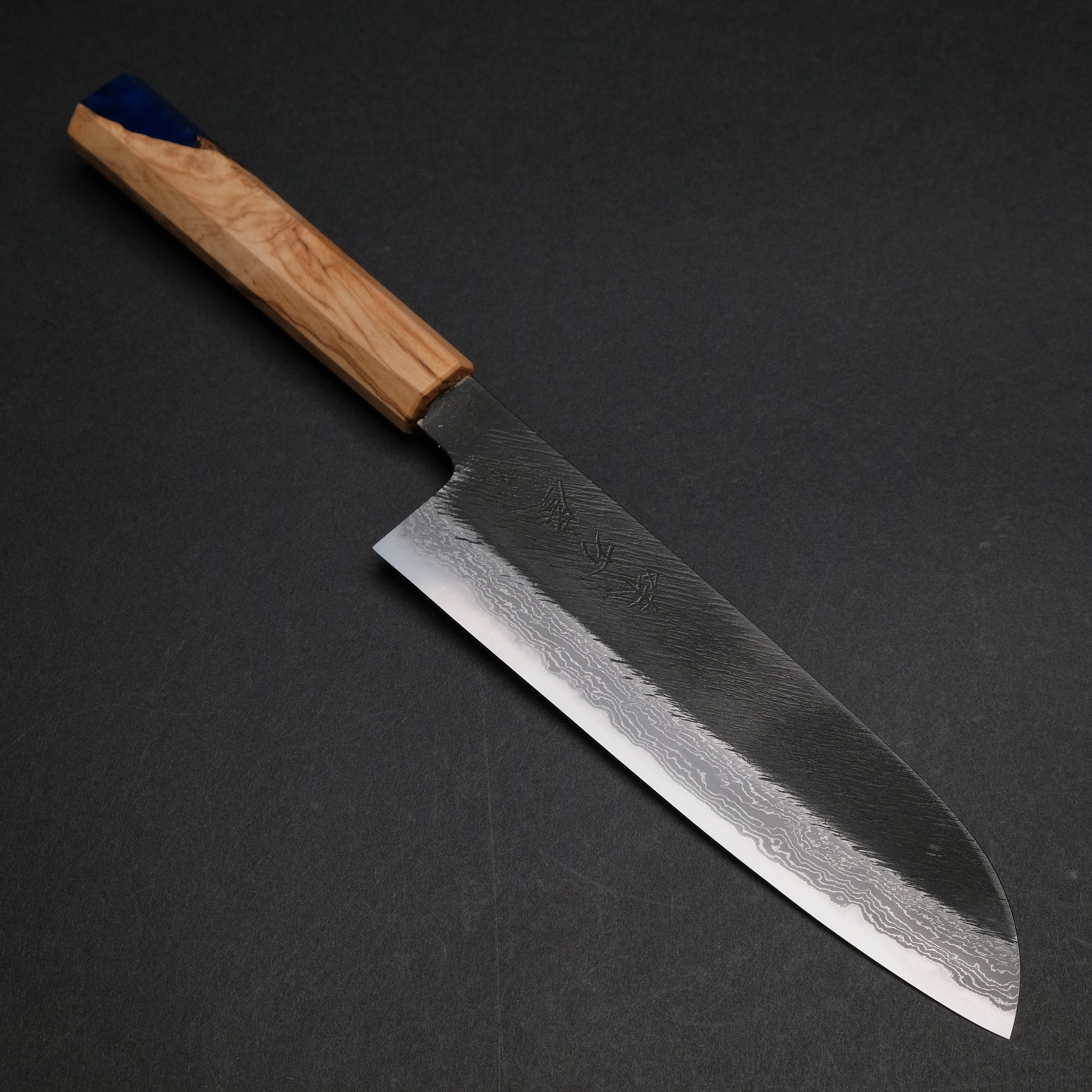Premium Ajikataya White #2 Matsuba Damascus Santoku Knife 180mm - Olive Wood & Resin Handle (#19) - Japanese Kitchen Knife for Professional Chefs & Home Cooking - Perfect for Slicing, Dicing & Chopping Vegetables, Meat & Fish