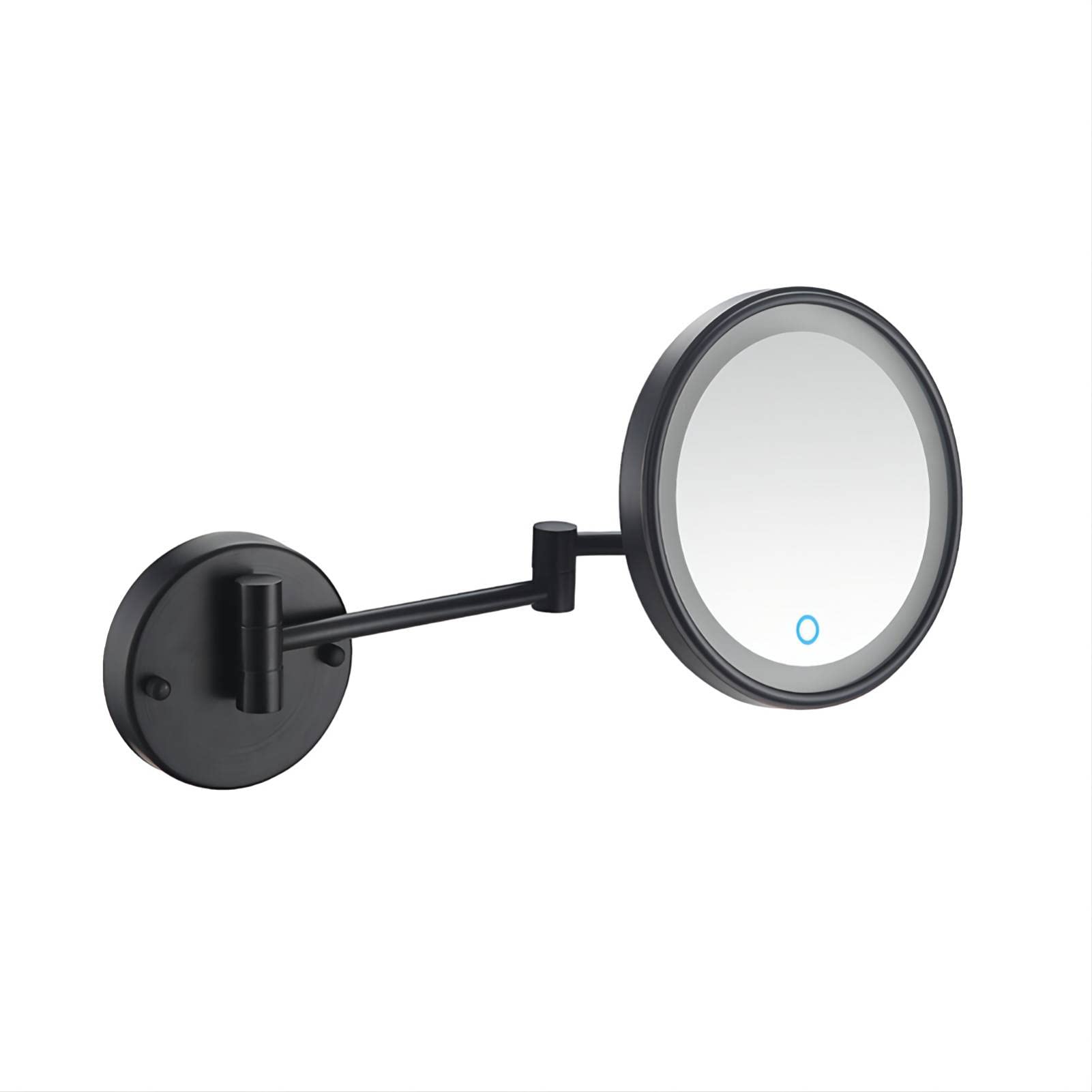 LED Makeup Mirror with Lights - 360° Rotating Wall Mounted Vanity Mirror with Touch Screen & 7X Magnification - Matte Black USB Charging Mirror for Bathroom, Bedroom, Hotel & Shaving (Perfect for Makeup Application, Grooming & Skincare Routines)