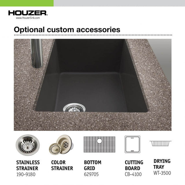 Houzer Undermount Double Bowl Granite Kitchen Sink - P 175U CLOUD | Premium 16 Gauge Stainless Steel | Perfect for Modern Kitchens & Heavy-Duty Cooking