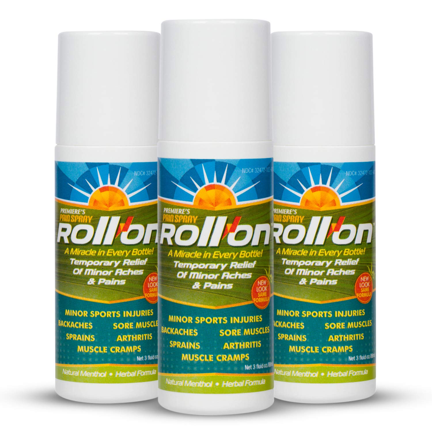 Premiere's All-Natural Pain Relief Roll-On - Menthol & Peppermint Herbal Blend for Joint Pain, Muscle Soreness, Sports Injuries & Back Aches | Fast-Acting Formula for Athletes, Gym Recovery & Daily Discomfort | 3-Pack