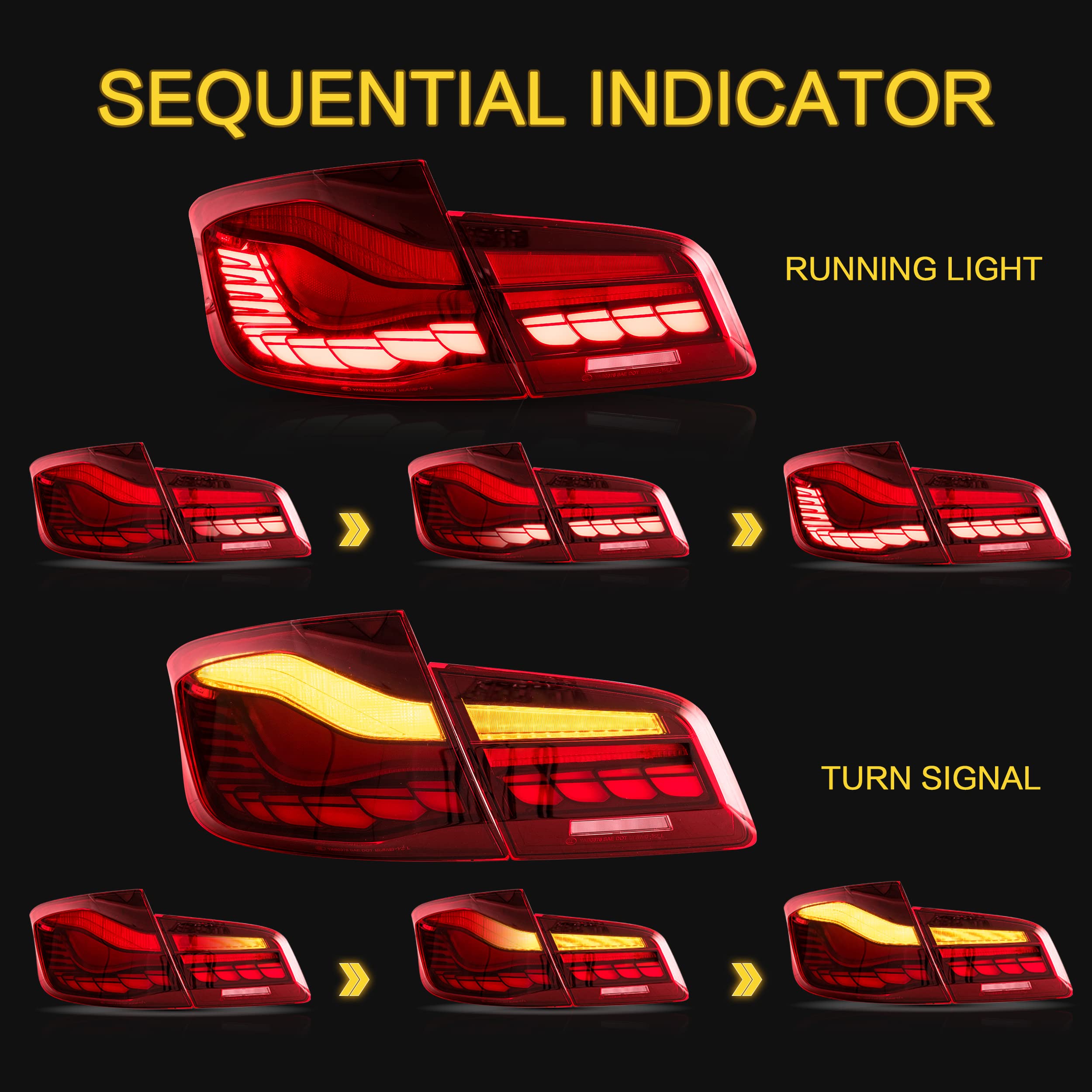 VLAND OLED Tail Lights Assembly for BMW 5 Series F10 F18 2011-2017 - Dynamic Dragon Scale DRL Red Rear Lamps - Upgrade Your 535i, 528i, 550i - Perfect for Night Driving & Car Customization