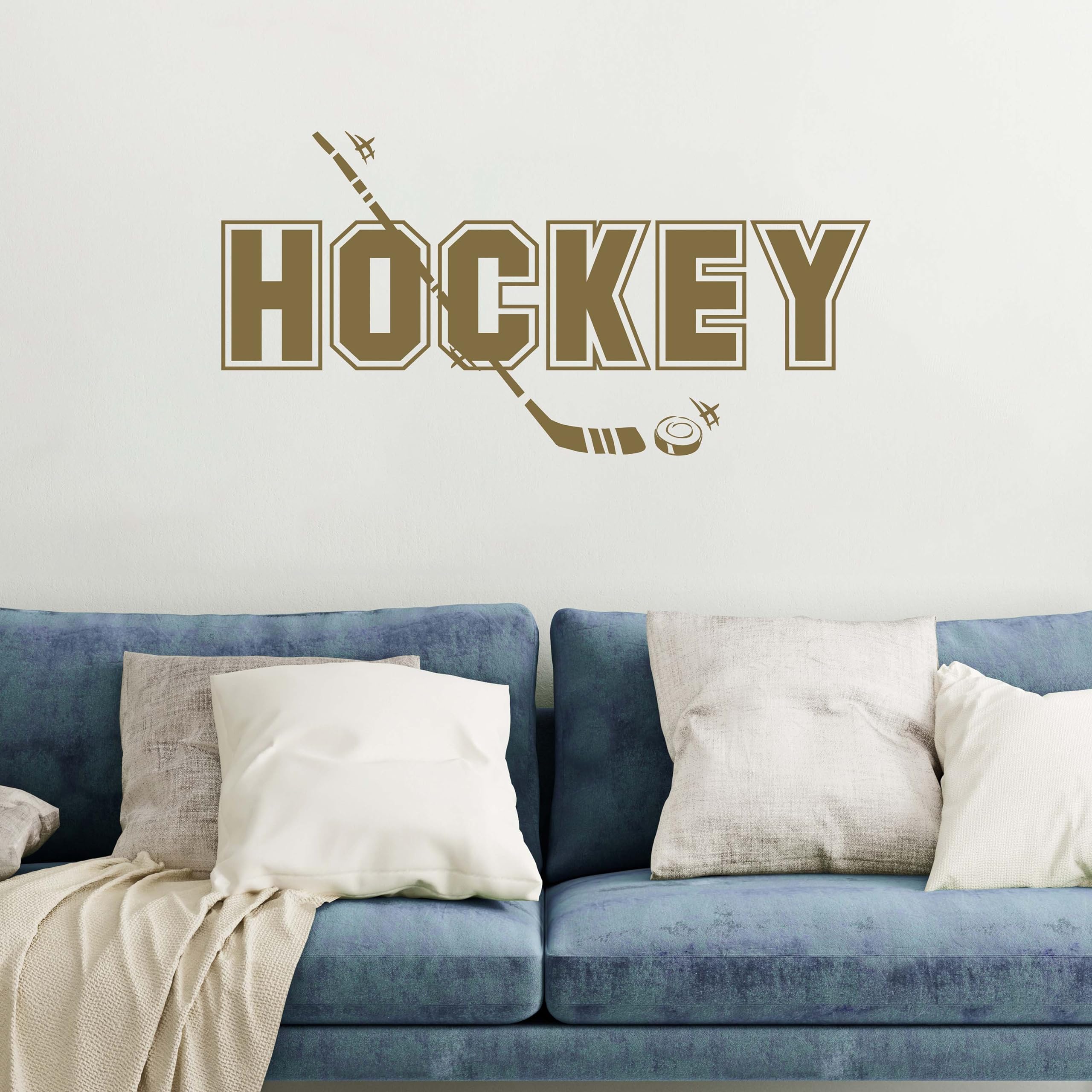 Hockey Bedroom Wall Decal - Gold Hockey Player Decor for Bonus Rooms & Man Caves - Made in USA | Perfect for Sports Themed Bedrooms & Game Room Decor