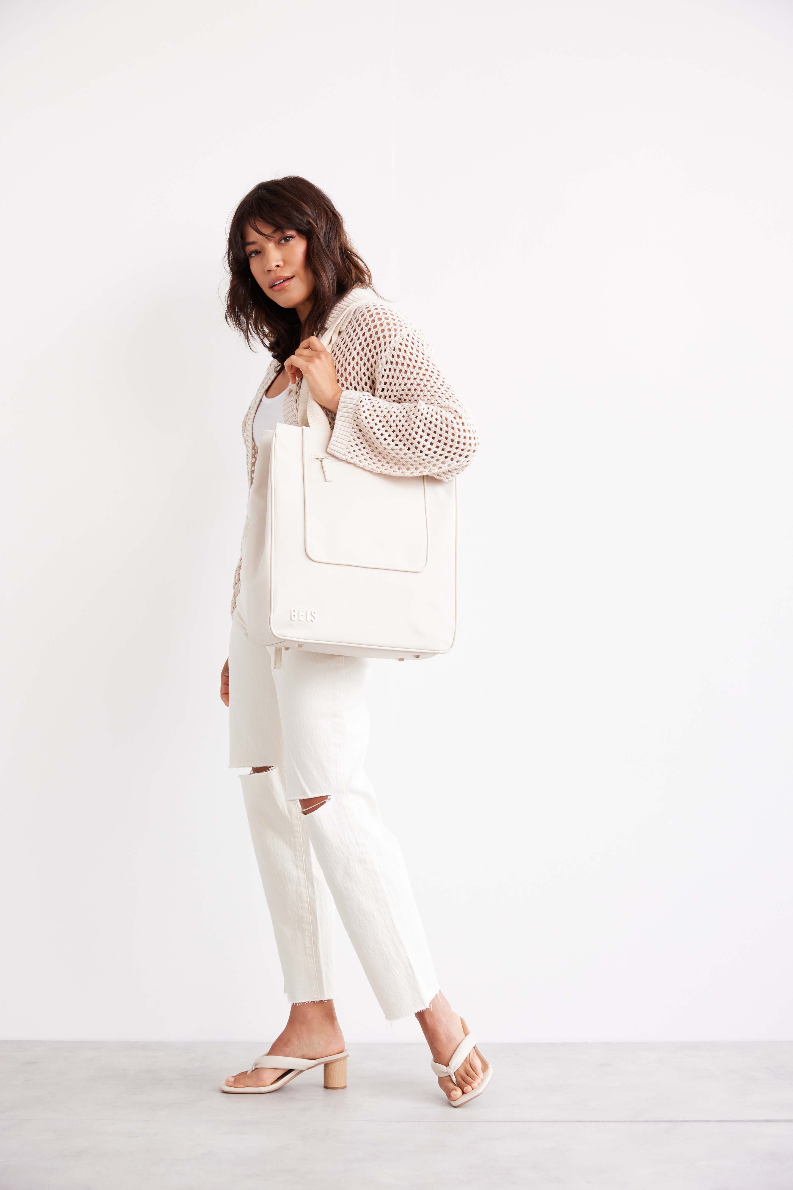 The North To South Tote Bag in Beige - Stylish & Spacious Canvas Tote for Women, Perfect for Work, Travel, and Everyday Use