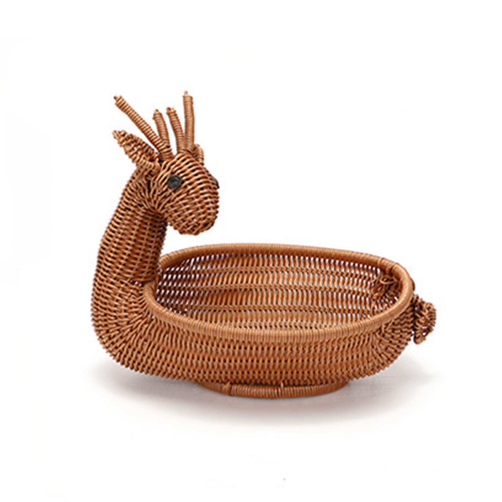 Creative Cartoon Rattan Animal-Shaped Fruit Bowl - Woven Storage Basket for Snacks, Fruits & Home Organization (Cream, 33X23X30cm) - Perfect for Living Room, Kitchen & Dining Table Decor