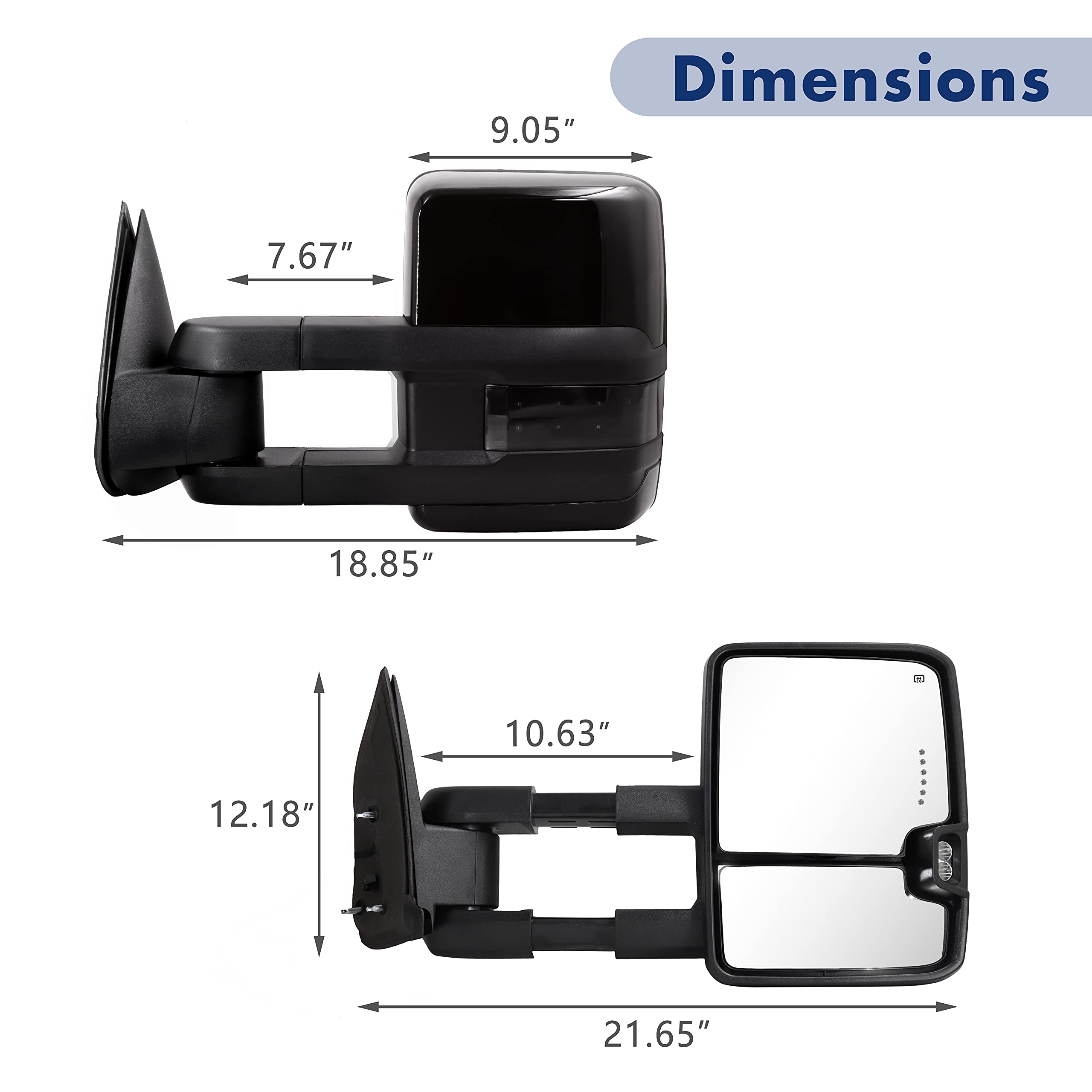 2003-2007 Chevy Silverado & GMC Sierra Power Heated Towing Mirrors with Turn Signal & Backup Lamp - Black Painted (8555) - Perfect for Towing, Highway Driving & Night Visibility