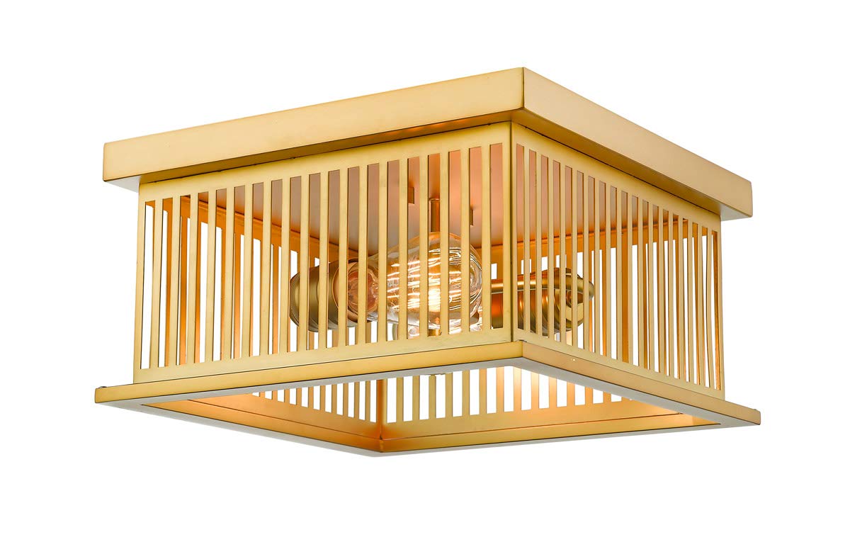 Brass Finish 2-Light Flush Mount Ceiling Fixture - 12