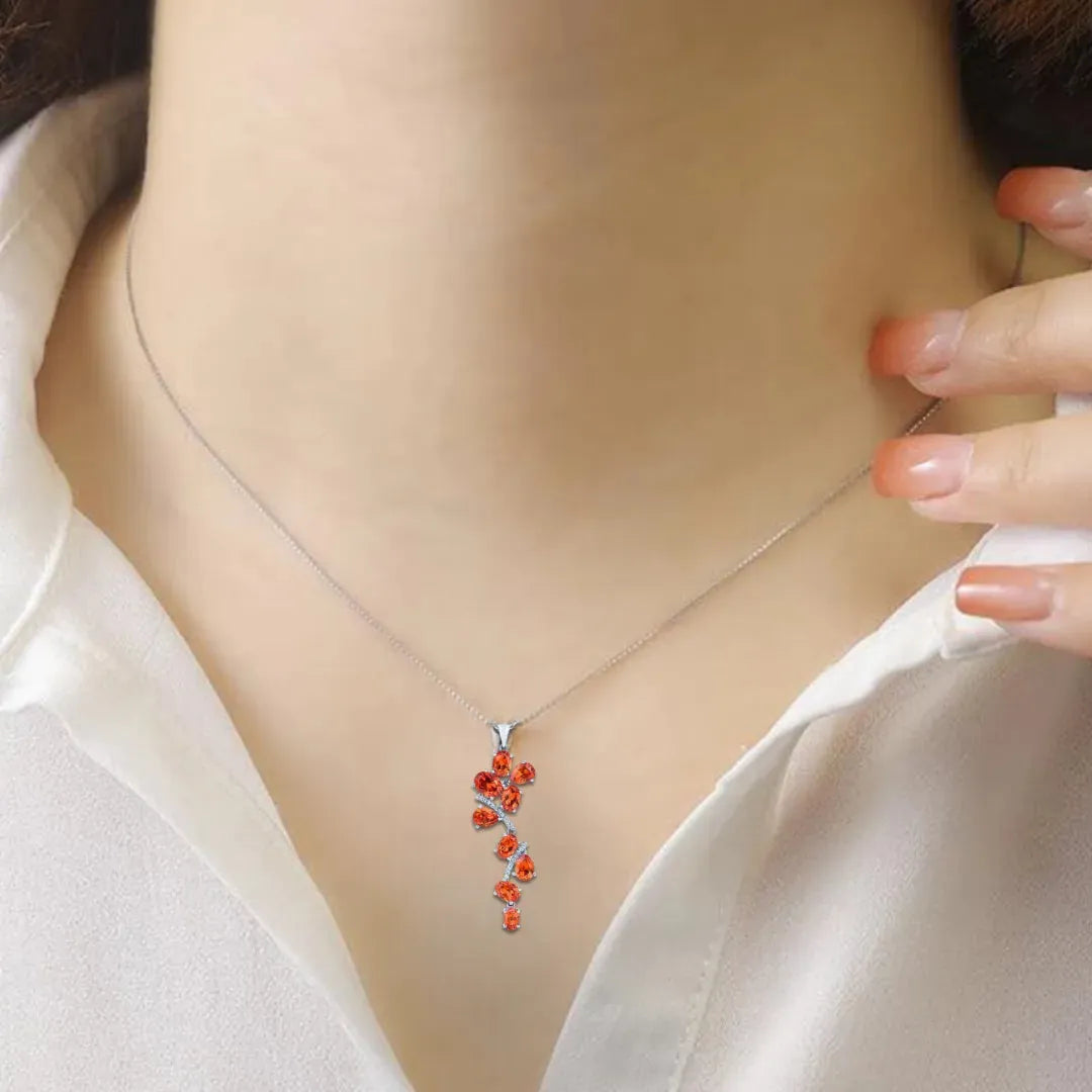 Exquisite Peach Sapphire Leaf Pendant Necklace - Elegant Jewelry for Women | Perfect Gift for Birthday, Anniversary & Special Occasions