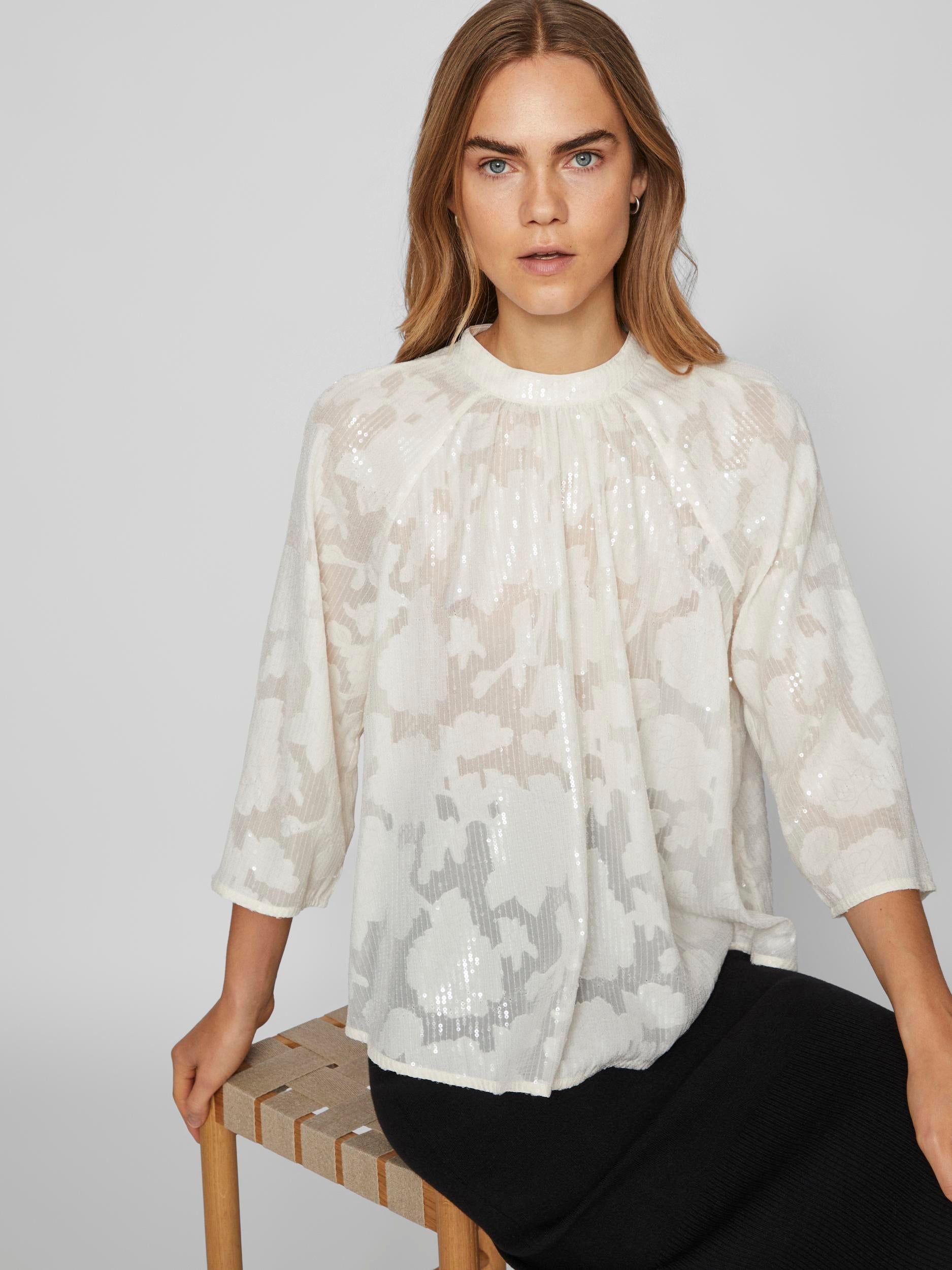 KIMA SEQUINS TOP (CLOUD DANCER) - Sparkling Sequin Blouse for Women, Party Wear, Night Out, Festival Fashion, Club Outfit, Elegant & Glamorous Shirt for Special Occasions