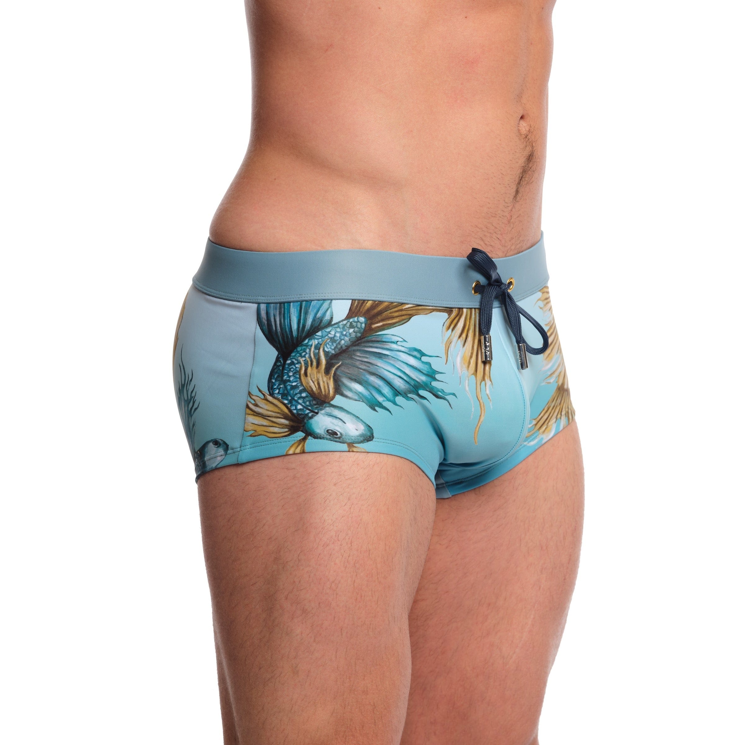 Premium Blue Swim Trunks for Men - Quick Dry Fighting Fish Design Beach Shorts for Swimming, Surfing & Summer Vacations