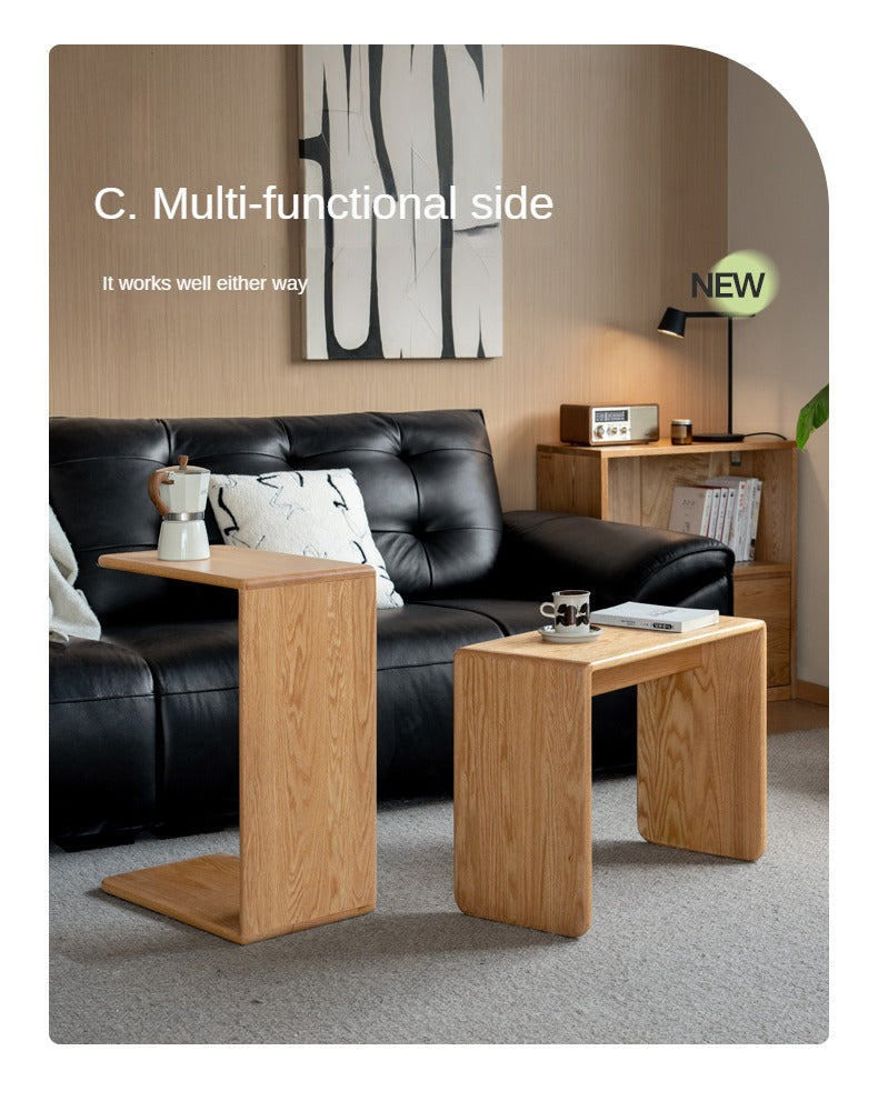 Solid Oak Wood C-Shaped Side Table - Multifunctional End Table for Living Room, Bedroom, or Office - Perfect for Holding Drinks, Books, and Decor