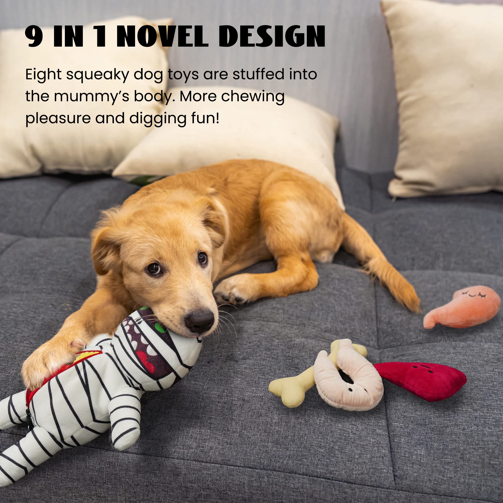 Halloween Zombie Mummy Dog Chew Toy with Squeaker & Organs - Funny Interactive Plush Puzzle Toy for Puppy Training, Small & Medium Dogs - Perfect for Hide & Seek Games and Halloween Pet Costume Parties