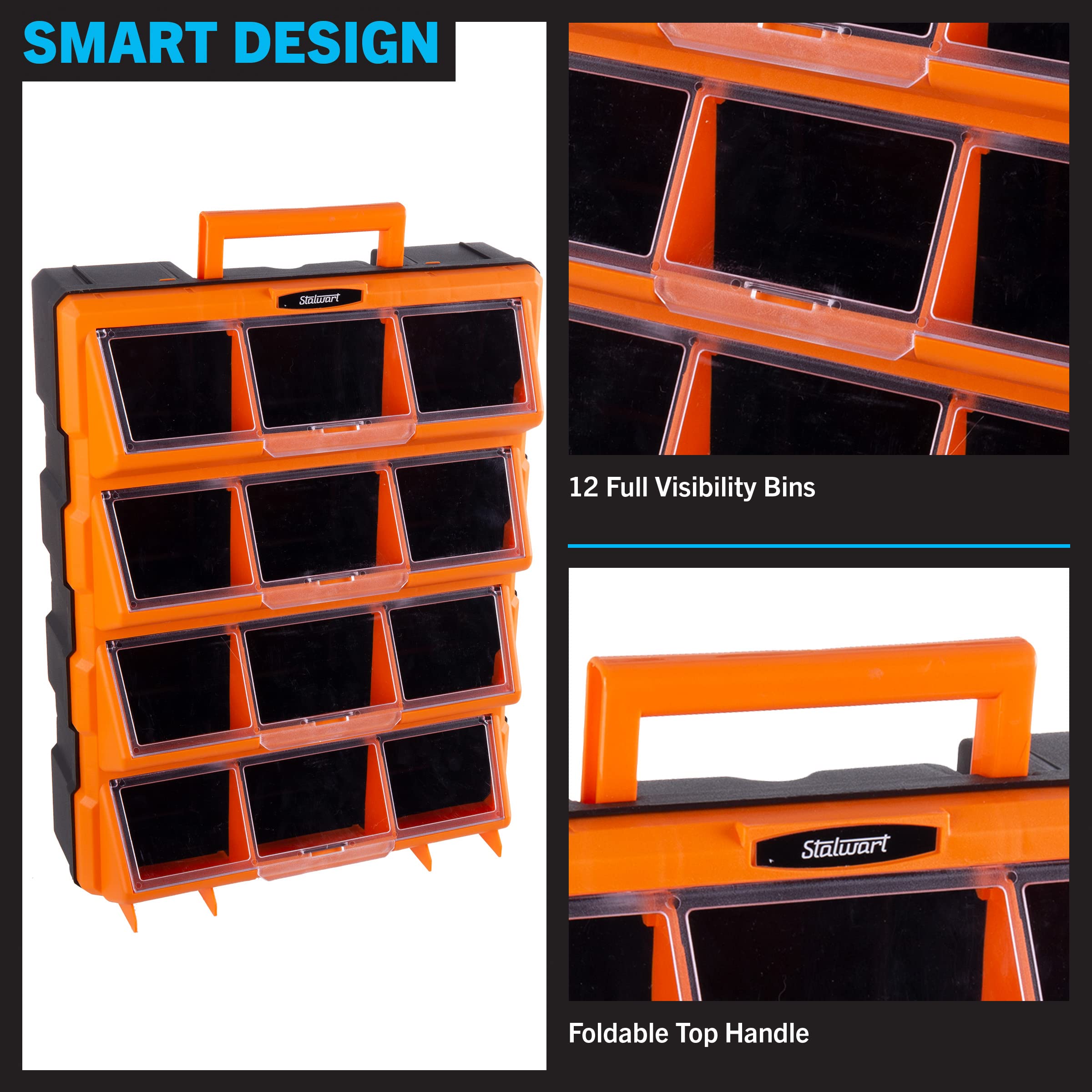 Stalwart 12-Bin Plastic Storage Drawer Organizer - Black Screw Cabinet for Hardware, Craft Supplies & Toys - Perfect for Garage, Workshop & Home Organization - Space Saving Storage Solution for DIY, Crafts & Small Parts