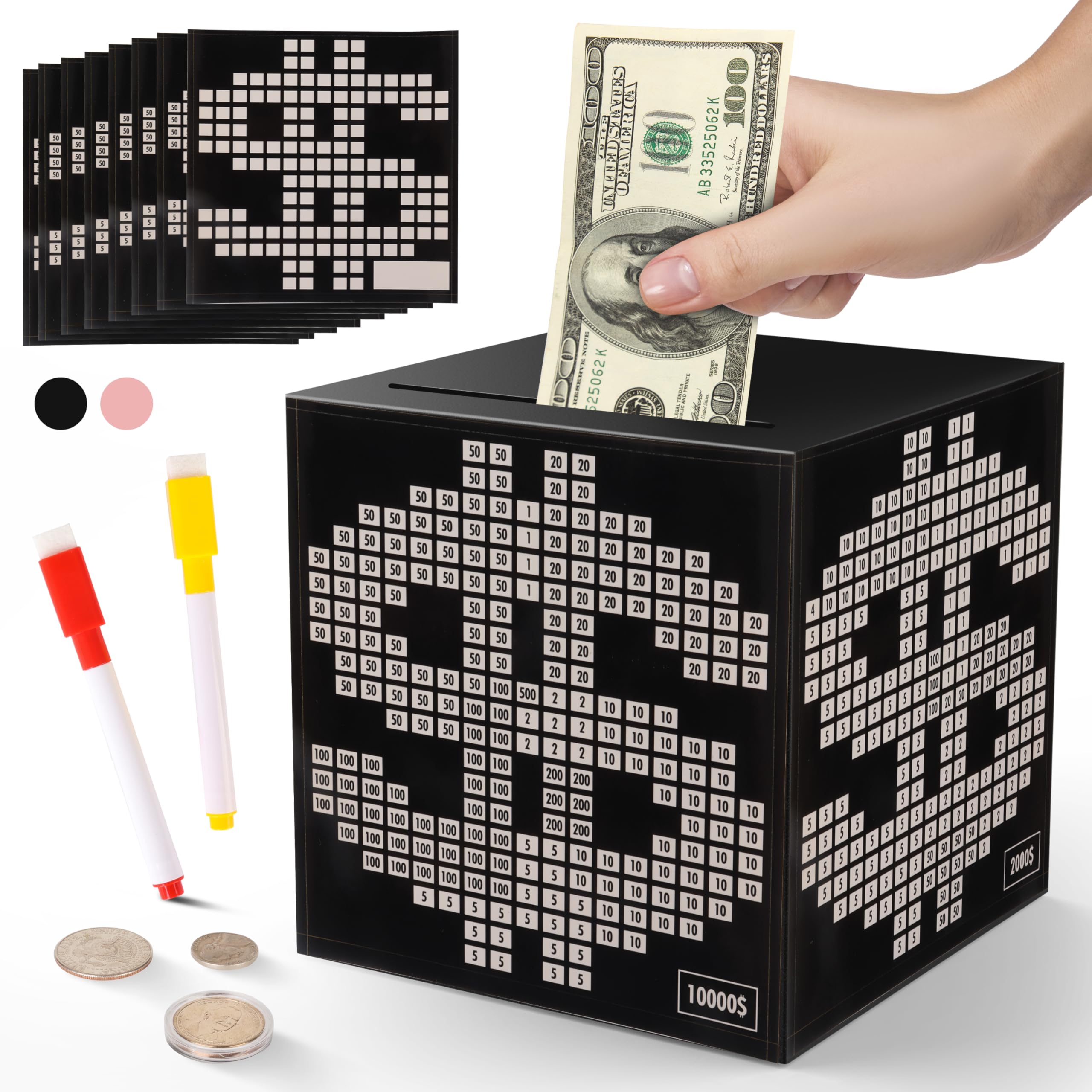 Primo Lines 10K Savings Challenge Box - Unbreakable Metal Piggy Bank for Adults with Counter, 4.72inch Money Saving Box for $3000/$5000 Goals - Perfect for Budgeting, Kakeibo Method & Financial Planning