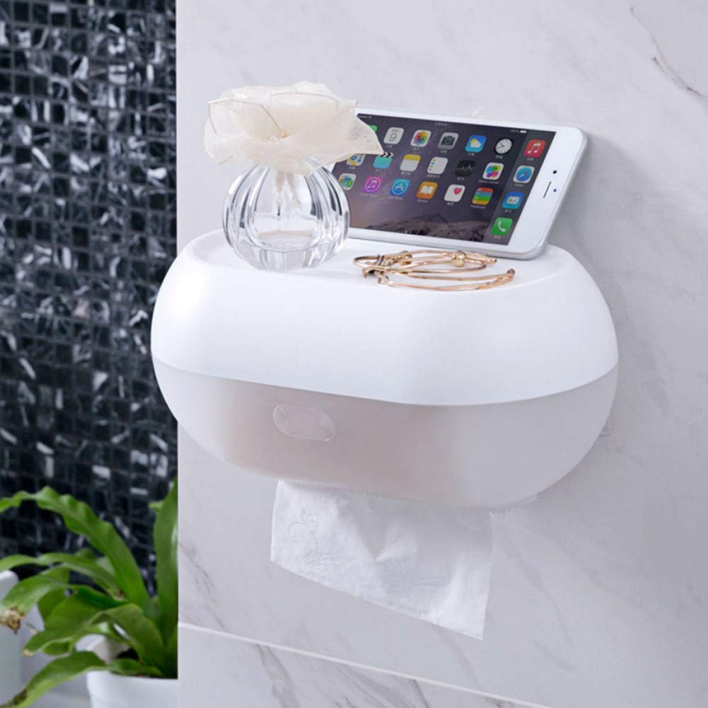 Waterproof Wall-Mounted Toilet Paper Holder - No Drill Bathroom Tissue Storage Rack with Lid - Rustproof Bath Accessory for Home, RV & Office Use