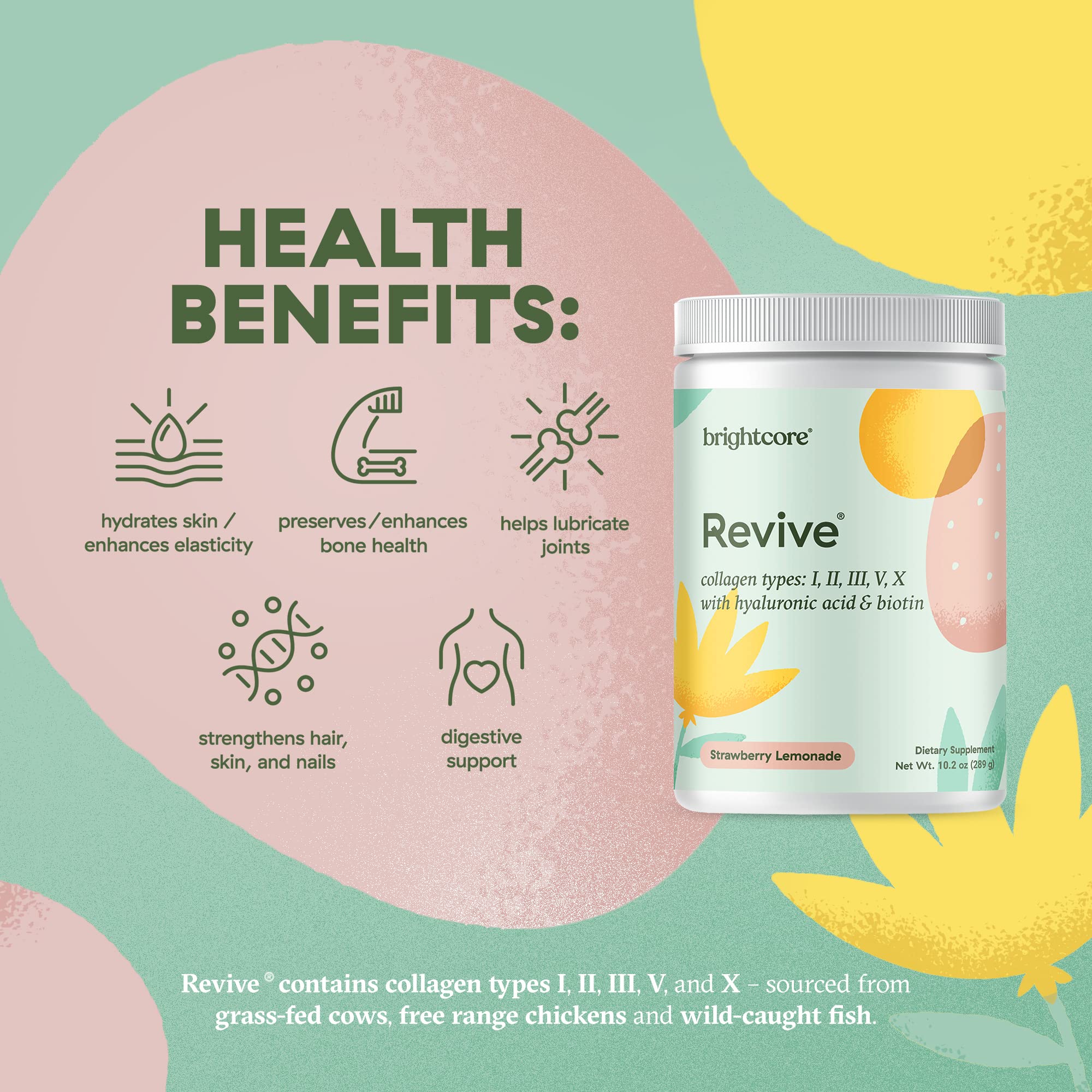 Premium Multi Collagen Protein Powder with Vitamin C & Hyaluronic Acid - Non-GMO, Gluten-Free Supplement for Women & Men - Delicious Strawberry Lemonade Flavor (30 Servings) - Supports Skin, Hair, Nails & Joint Health - Perfect for Post-Workout Recovery & Daily Wellness Routine