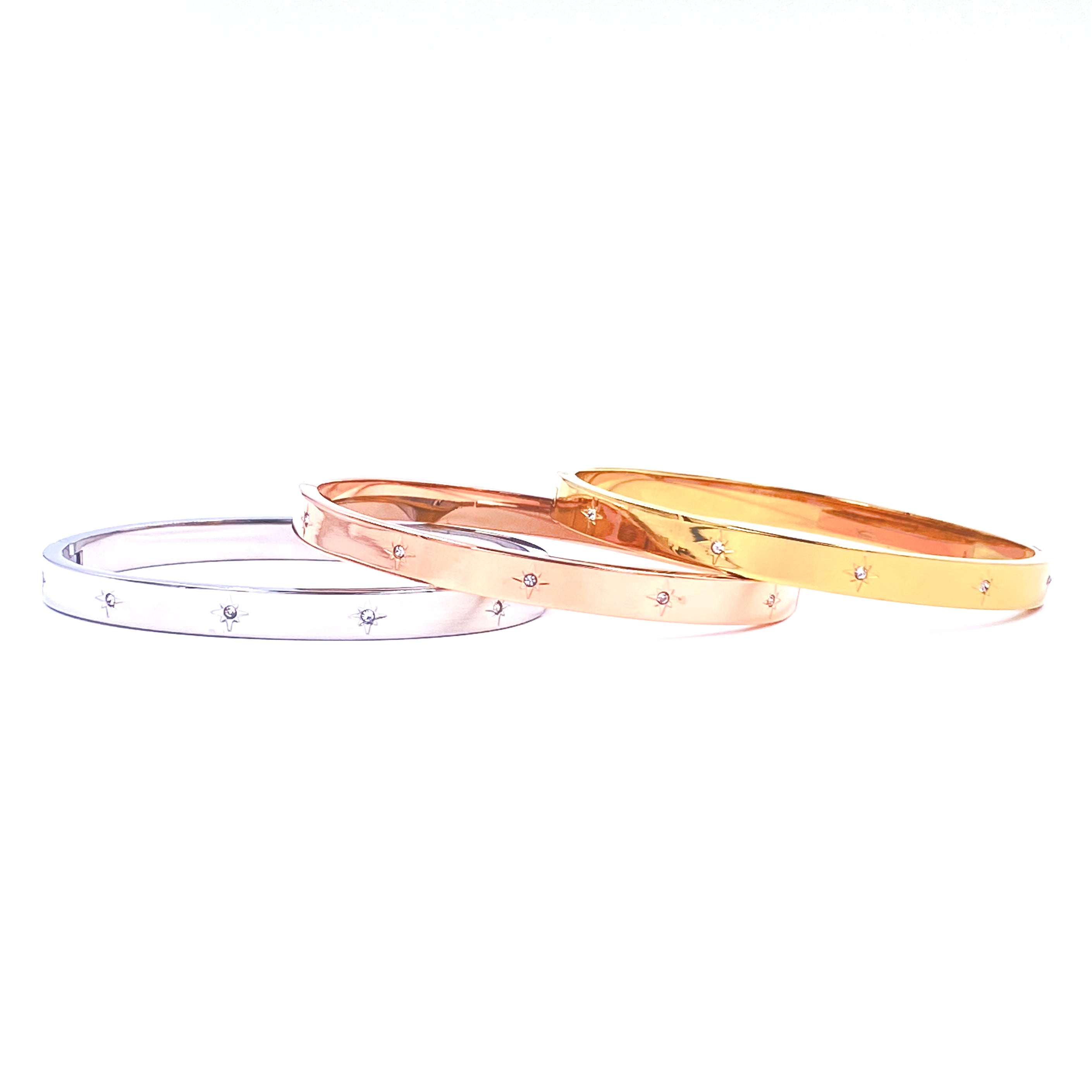 Ashley Gold Stainless Steel Mini Starburst Design Bangle Bracelet for Women - Elegant Stackable Jewelry for Everyday Wear, Parties & Gifts