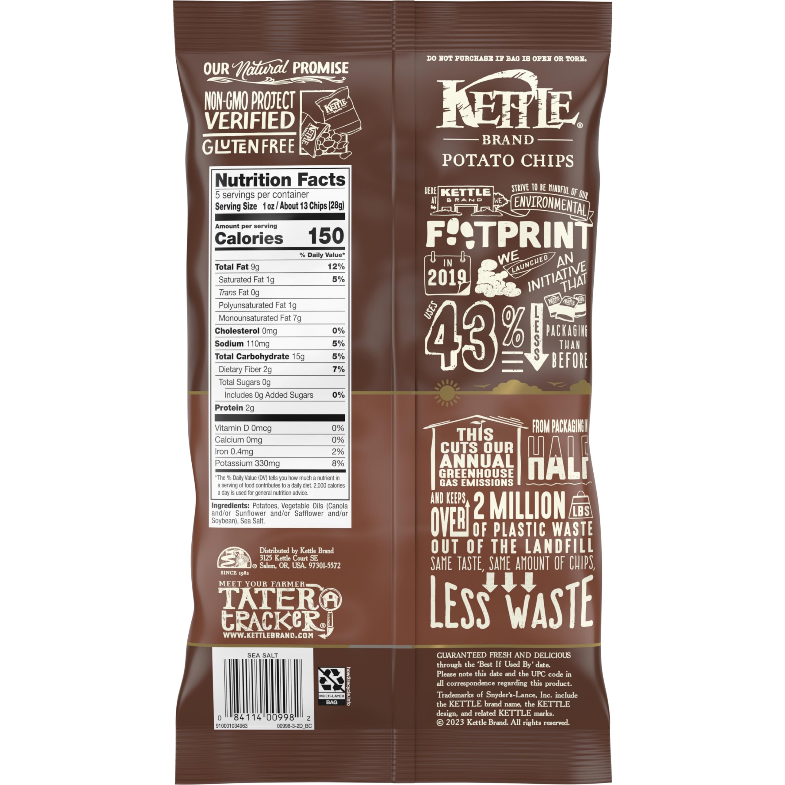 Kettle Brand Sea Salt Potato Chips - 5 Oz Bag | Crunchy Kettle Cooked Snacks for Parties, Picnics & On-the-Go