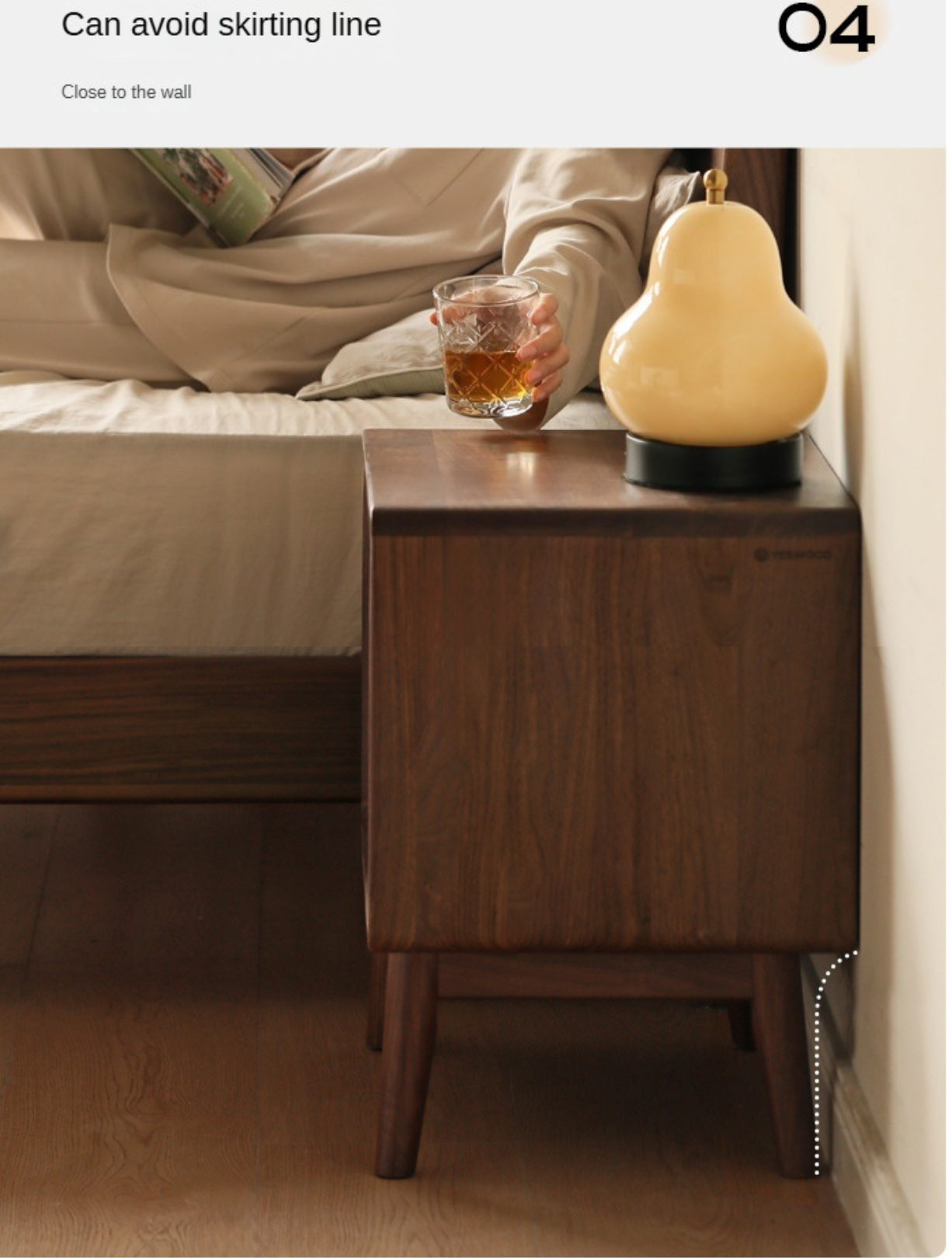 Premium Black Walnut Solid Wood Nightstand with Storage - Modern Bedside Table for Bedroom, Living Room & Guest Room - Durable & Stylish Furniture for Home Decor