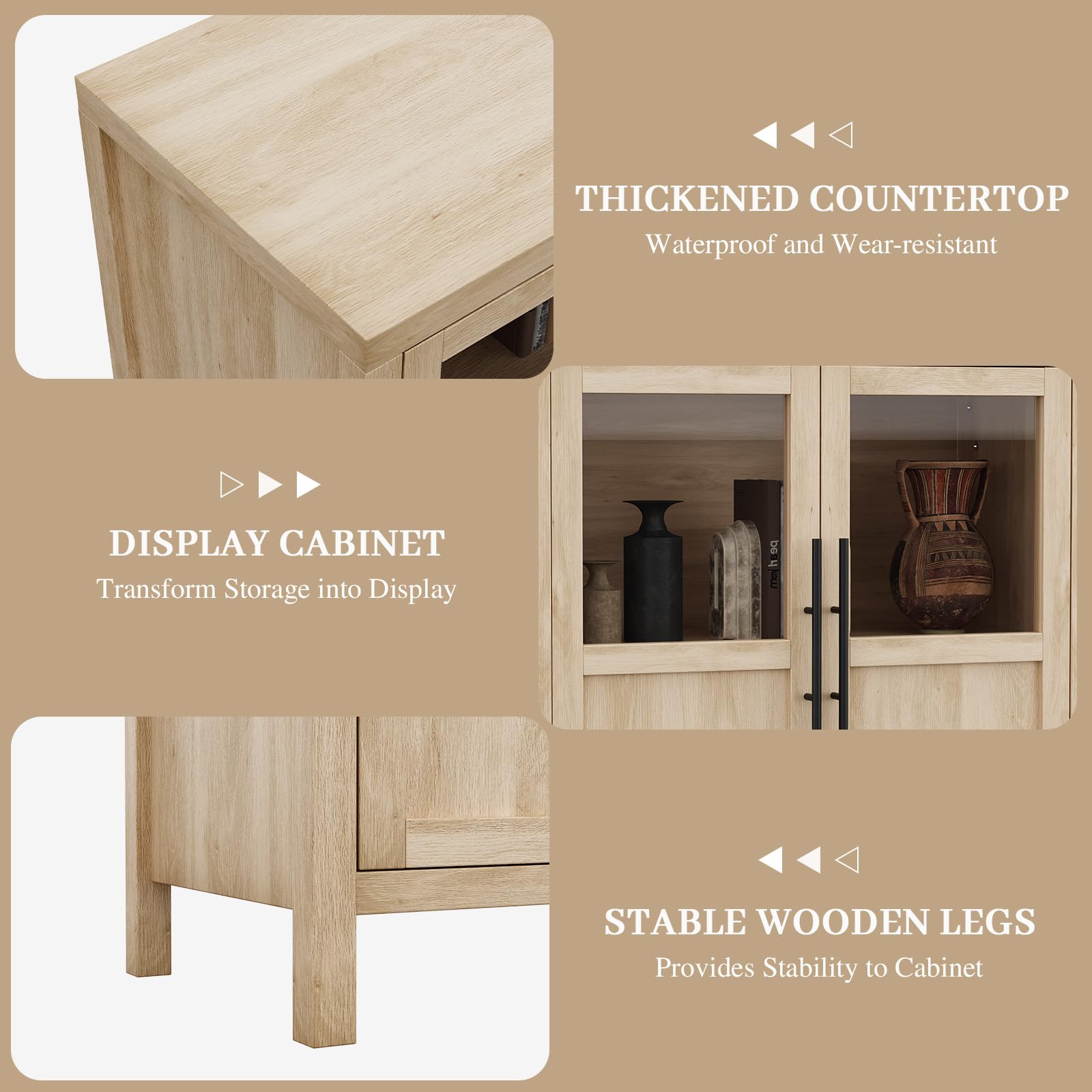 Modern Farmhouse Sideboard Buffet Cabinet with Glass Doors - 29