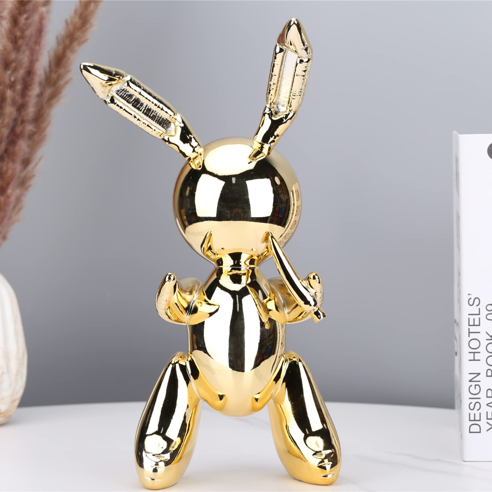 Cute Balloon Rabbit Animal Statue - 35Cm Gold Resin Sculpture for Home Decor | Perfect for Living Room, Bedroom & Gift Giving
