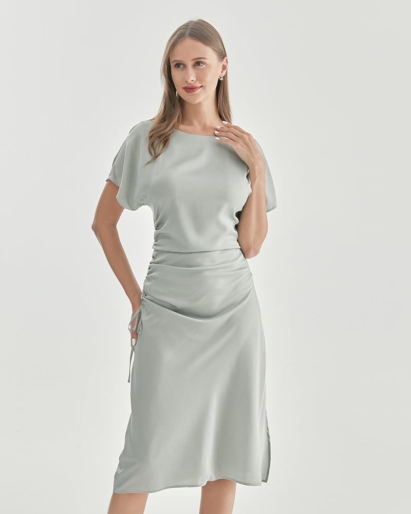 Elegant Silk Short Sleeve Pleated Dress for Women - Summer Casual & Party Wear - Perfect for Office, Date Night & Special Occasions
