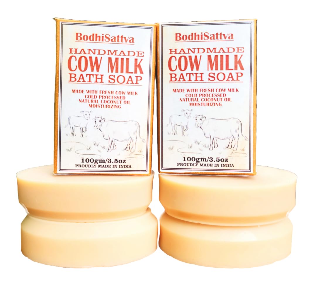 **BodhiSattva Handmade Cow Milk Soap with Cold-Pressed Virgin Coconut Oil & Fresh Milk | 3-Pack (100g Each) | Natural Body Soap for Family | Gentle Cleansing for Dry & Sensitive Skin | Perfect for Daily Use & Gifts**