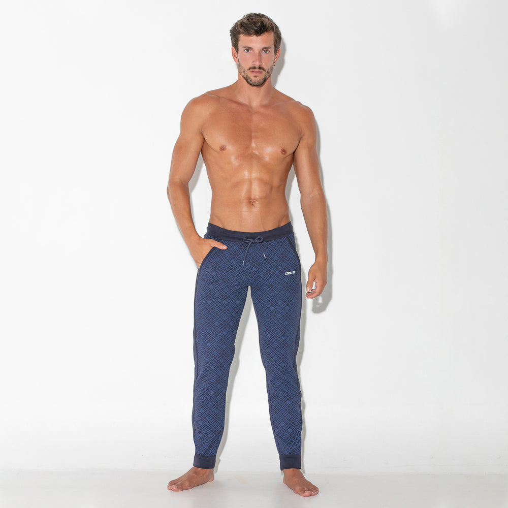 Code 22 Geometric Slim Fit Cotton Jogger Pants 9812 in Navy Blue - Comfortable Casual Wear for Men's Street Style & Lounge