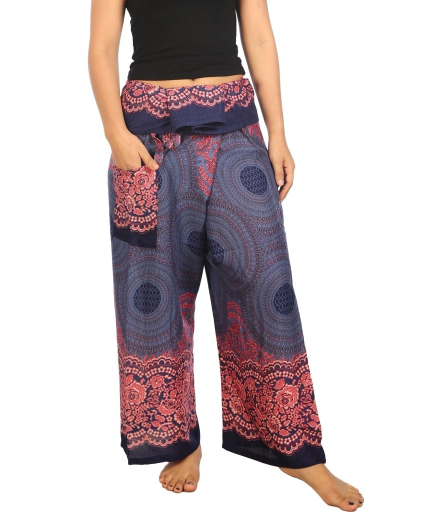 Lannaclothesdesign Women's Thai Fisherman Pants - Yoga Trousers Wide Leg Pants for Women - Comfortable Loose Fit Bohemian Style Pants for Yoga, Meditation, Beach & Summer Vacation