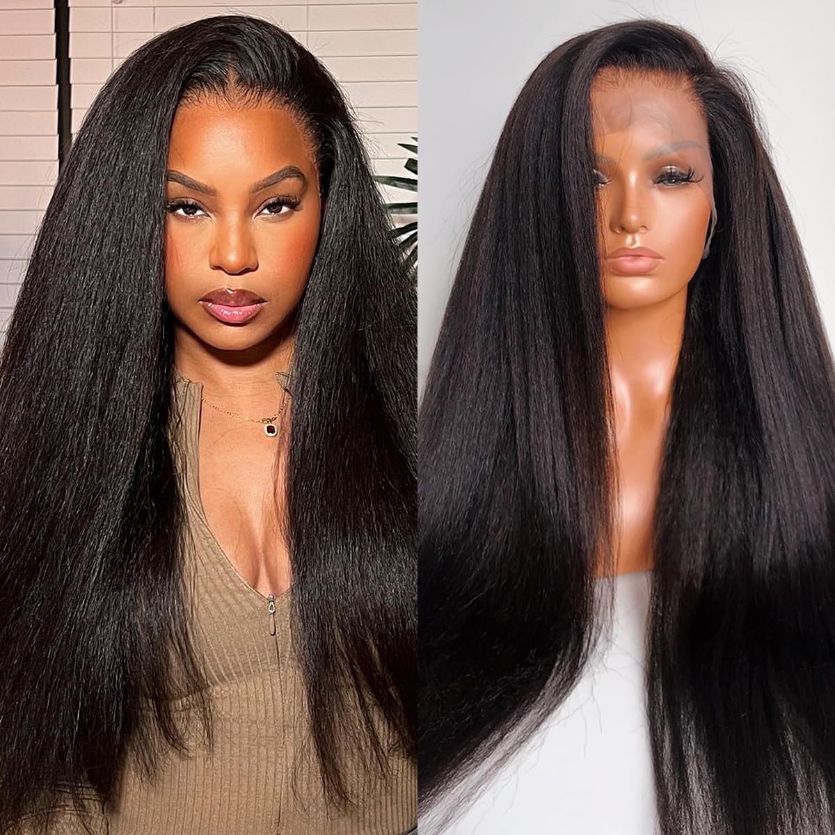 13x4 HD Transparent Lace Front Wig - 200% Density Kinky Straight Human Hair with Baby Hair | 26 Inch Brazilian Remy Hair for Women | Natural Color | Perfect for Daily Wear, Cosplay & Special Occasions