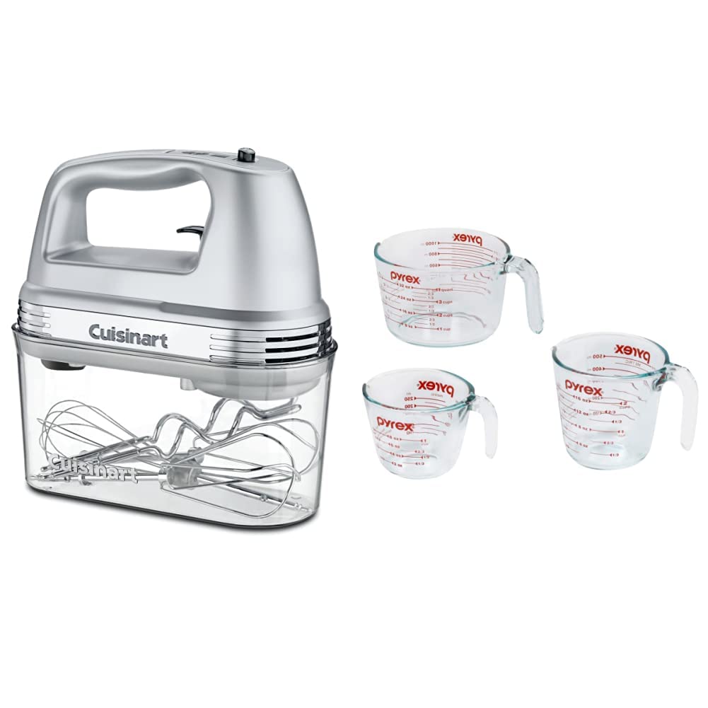 Cuisinart HM-90BCS 9-Speed Hand Mixer with Storage Case - Brushed Chrome Stand Mixer Includes 3-Piece Pyrex Glass Measuring Cups (Microwave & Oven Safe) - Perfect for Baking, Cooking & Kitchen Prep