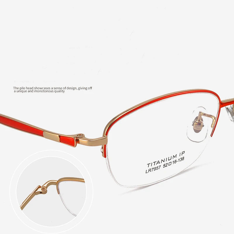 Bclear Women's Semi-Rimless Oval Titanium Eyeglasses Frame 7957 - Lightweight & Durable Glasses for Work, Reading & Fashion