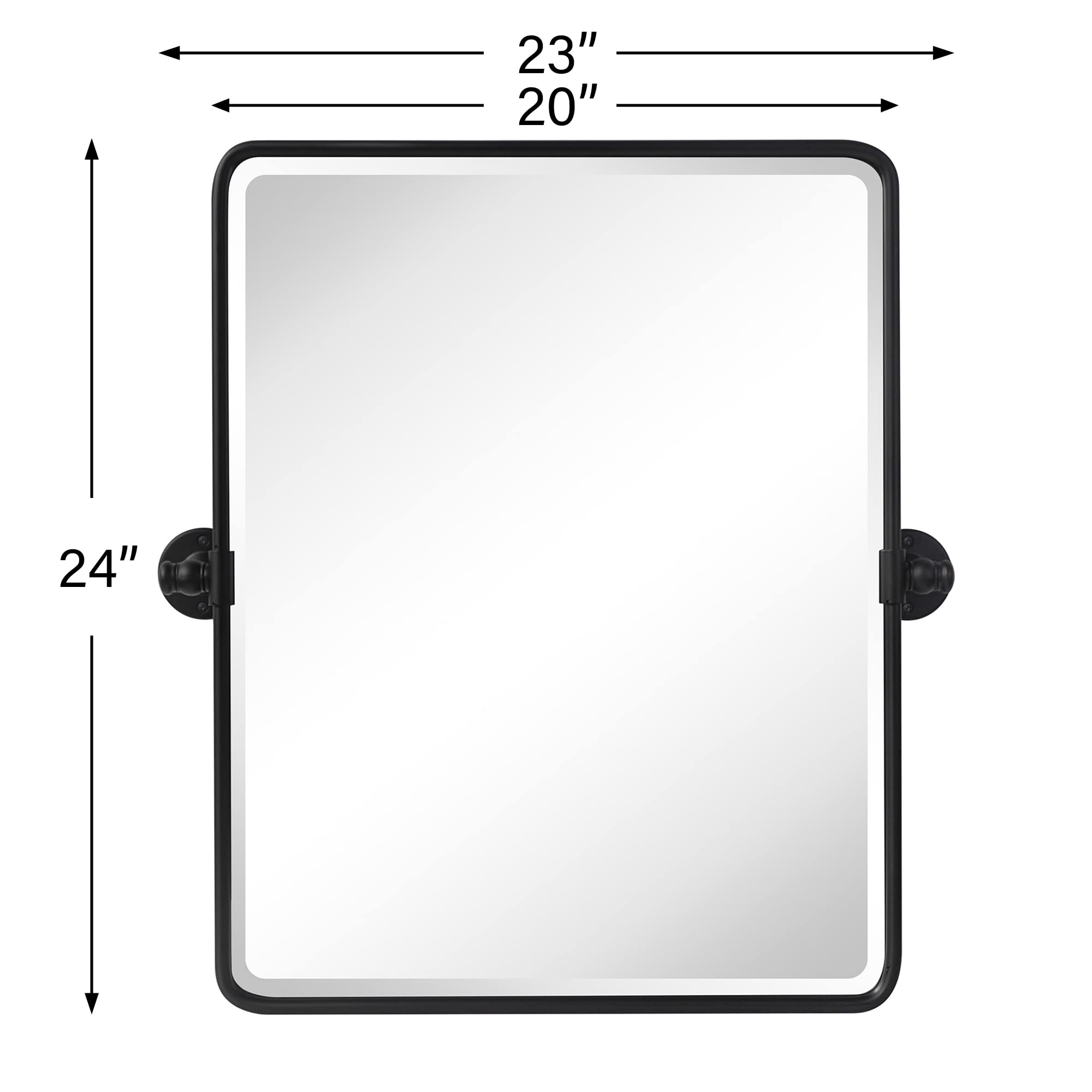 TEHOME 20x24 Inch Pivot Mirror for Bathroom - Matt Black Tilt Beveled Rectangle Wall Mirror with Metal Frame - Adjustable Vertical Vanity Mirror for Makeup, Shaving & Home Decor