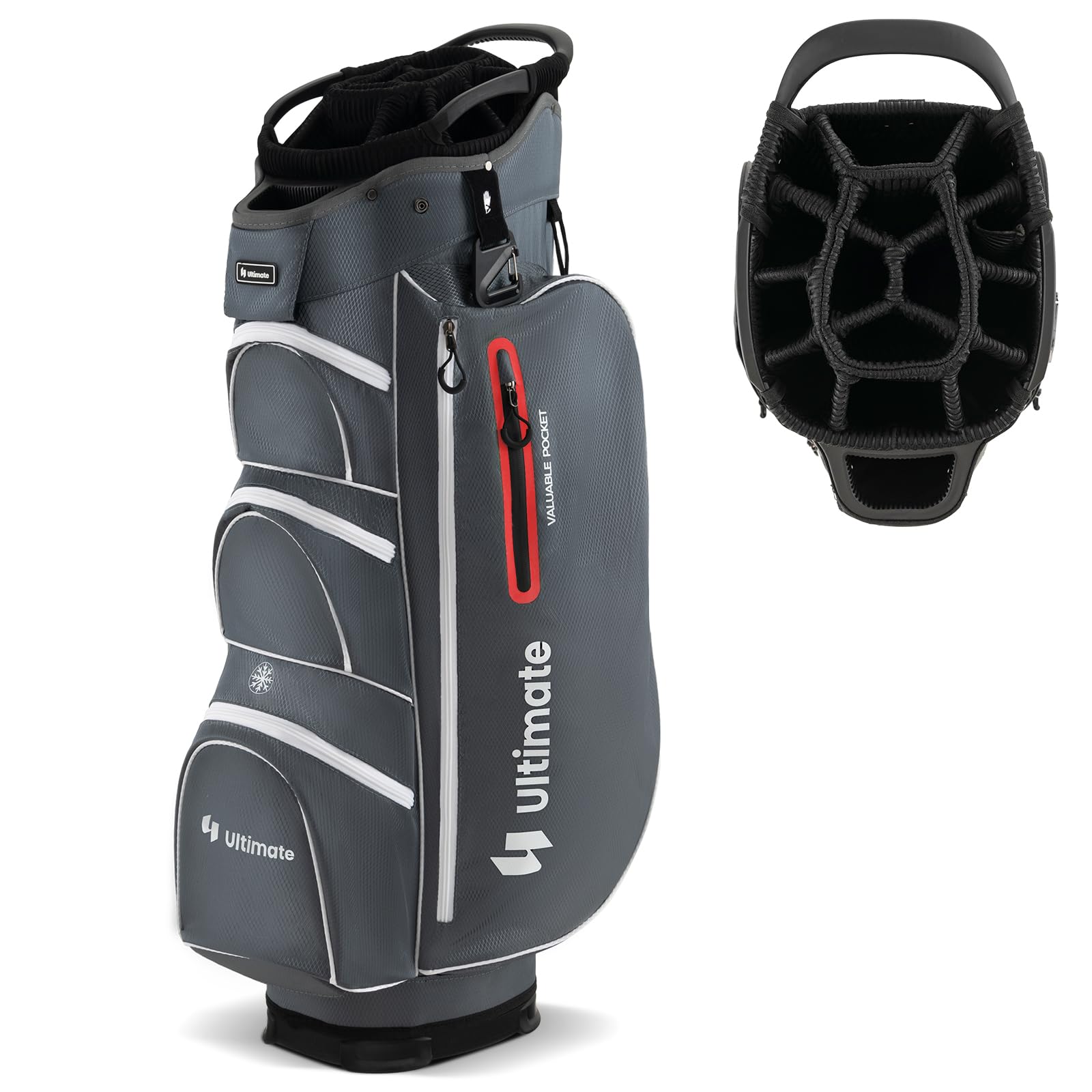 Premium 15-Way Golf Cart Bag with 7 Zippered Pockets & Cooler | Lightweight Golf Club Organizer with Rain Hood, Umbrella Holder & Shoulder Strap | Perfect for Men & Women Golfers on Course or Driving Range