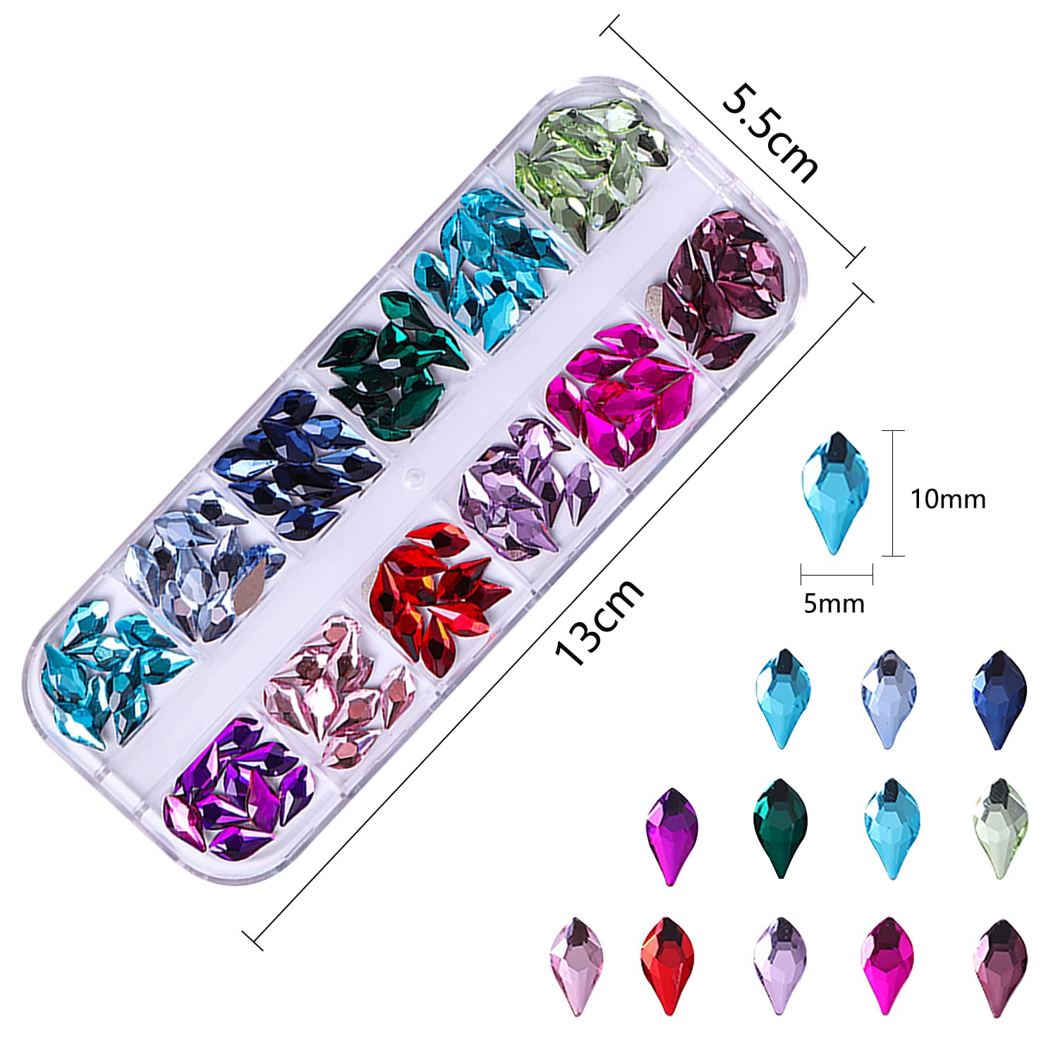 WOKOTO 120pcs Flat Back AB Rhinestones - Tear Drop Nail Gems for Acrylic Nails & Nail Art | DIY Manicure, Salon Glam, Party Nail Decor