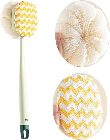 KARTCITY Long Handle Bath Brush for Elderly - Double Sided Shower Body Scrubber with Detachable Head - Exfoliating Back Brush for Men & Women - Perfect for Seniors and Limited Mobility Use in Shower or Bathtub