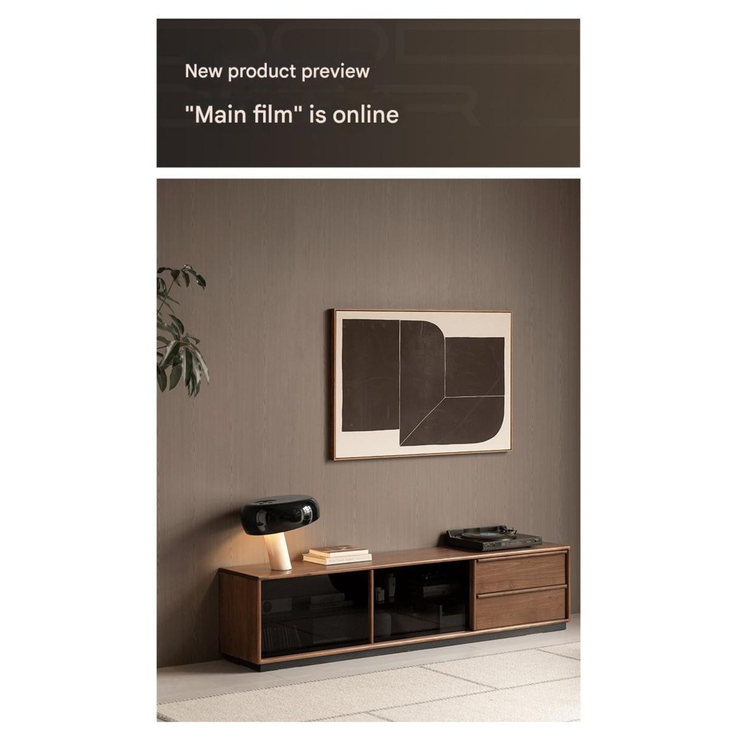 Premium Black Walnut Solid Wood TV Stand - Italian Modern Luxury Design for Living Room & Home Theater Setup