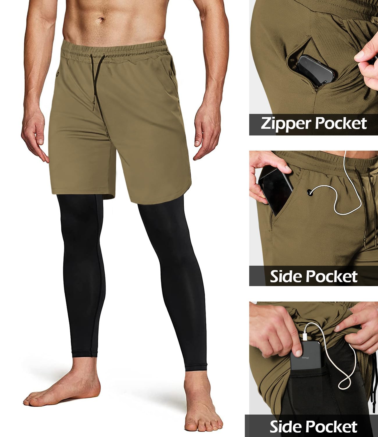 Aolesy Men's 2-in-1 Running & Training Pants - Gym Workout Compression Athletic Pants for Jogging, Cycling & Fitness Training